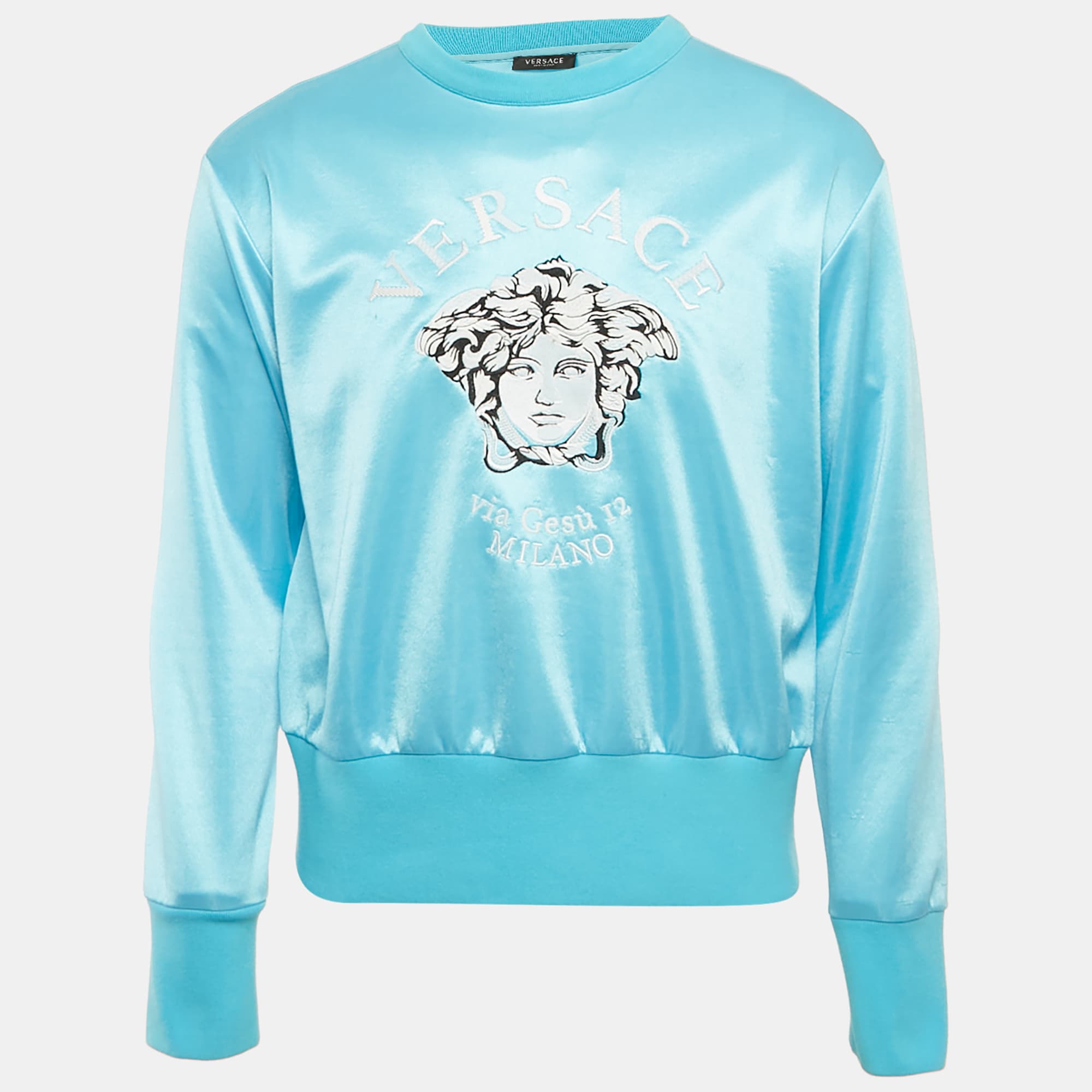 Versace Blue Logo Embroidered Jersey Sweatshirt XS