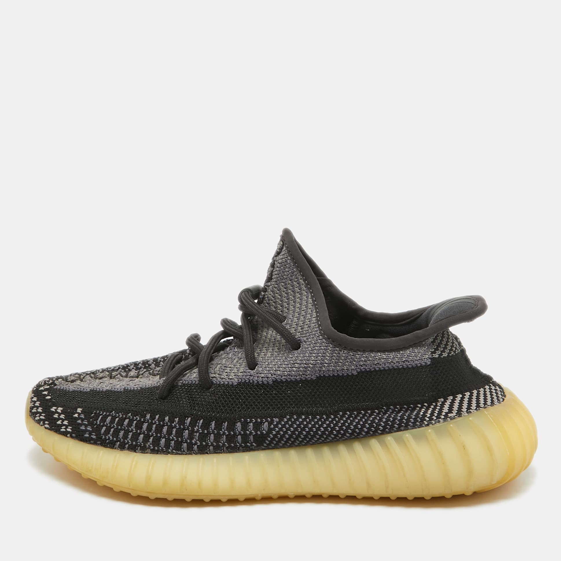 Yeezy x Adidas Black/Blue Knit Fabric Boost 350 V2 Carbon Sneakers Size 39 1/3