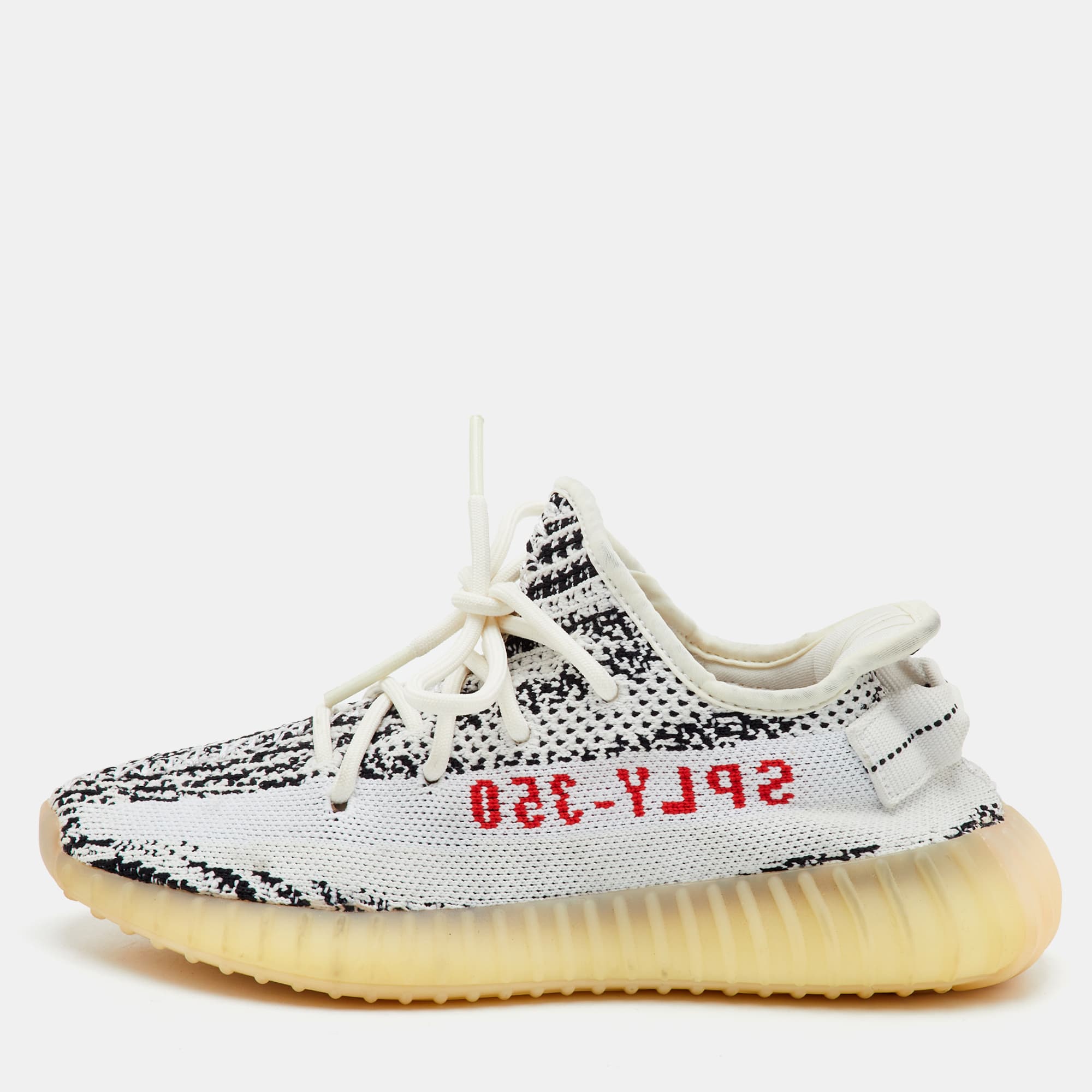 Yeezy x Adidas Boost 350 V2 Zebra Size 36 2/3 White/Black Knit Fabric Low Top Sneakers