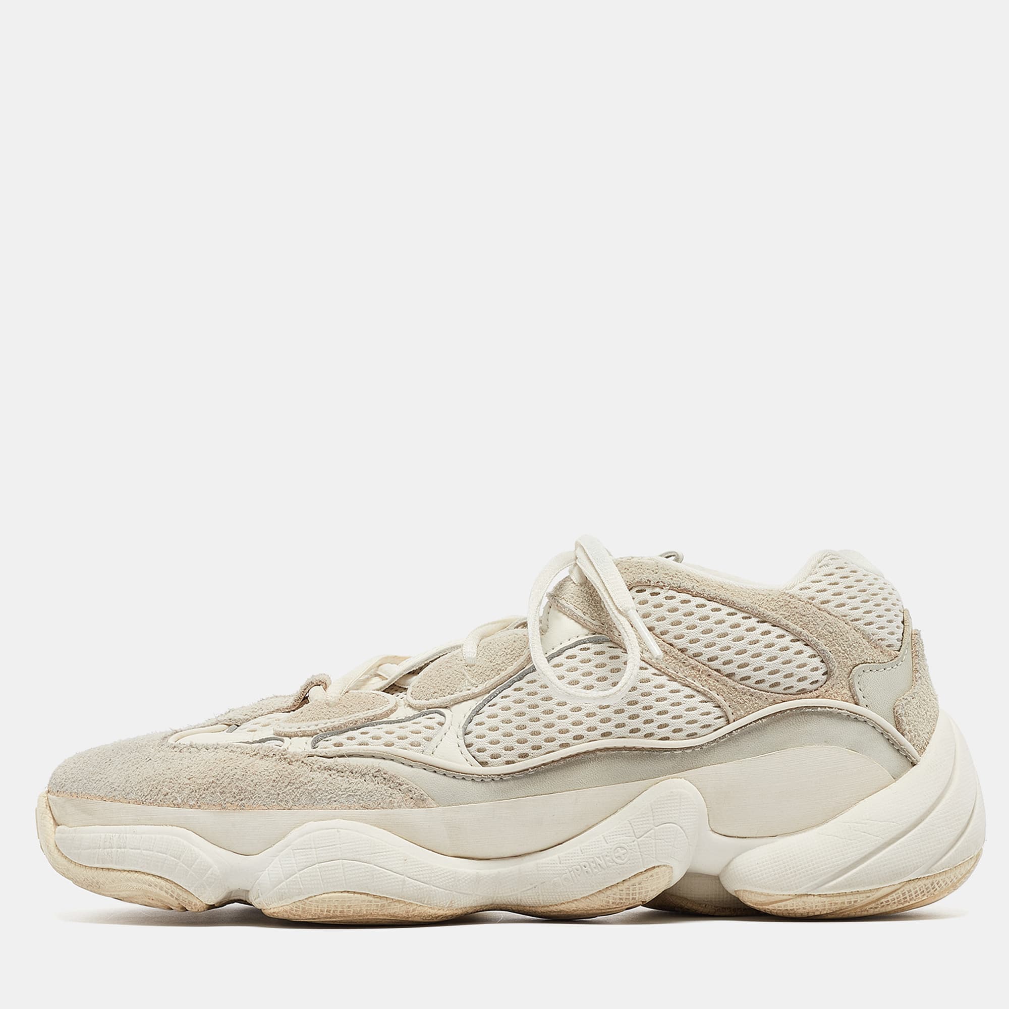 Yeezy x Adidas 500 Size 42.5 White Leather, Mesh and Suede Low Top Sneakers