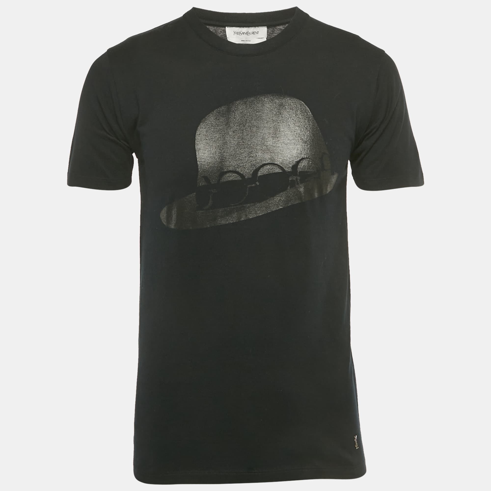 Yves Saint Laurent Black Hat Print Jersey Ysl Detail T-Shirt S