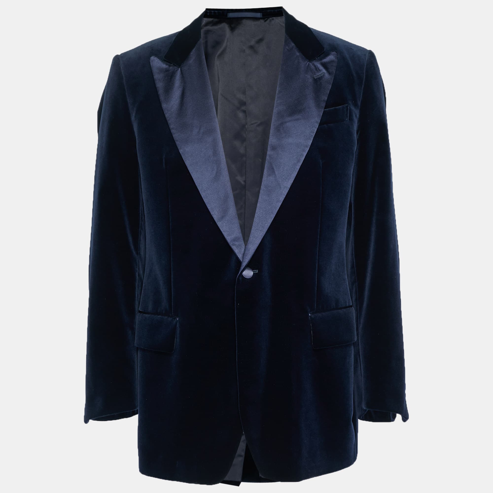 Yves Saint Laurent Blue Velvet Regular Fit Blazer XXL