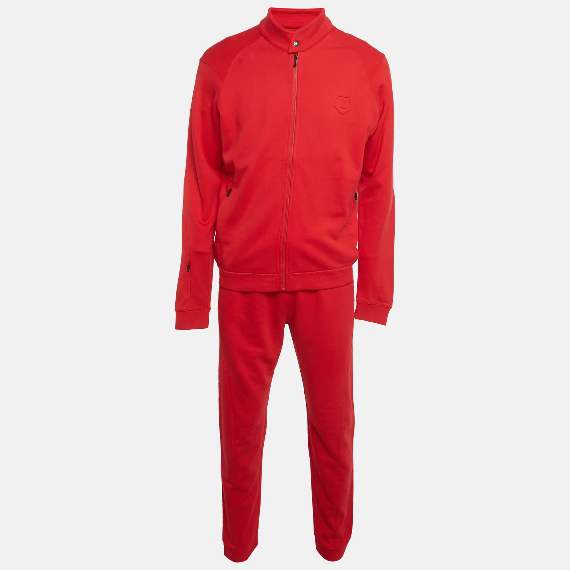 Z Zegna Red Cotton Knit Logo Embossed Set L/M