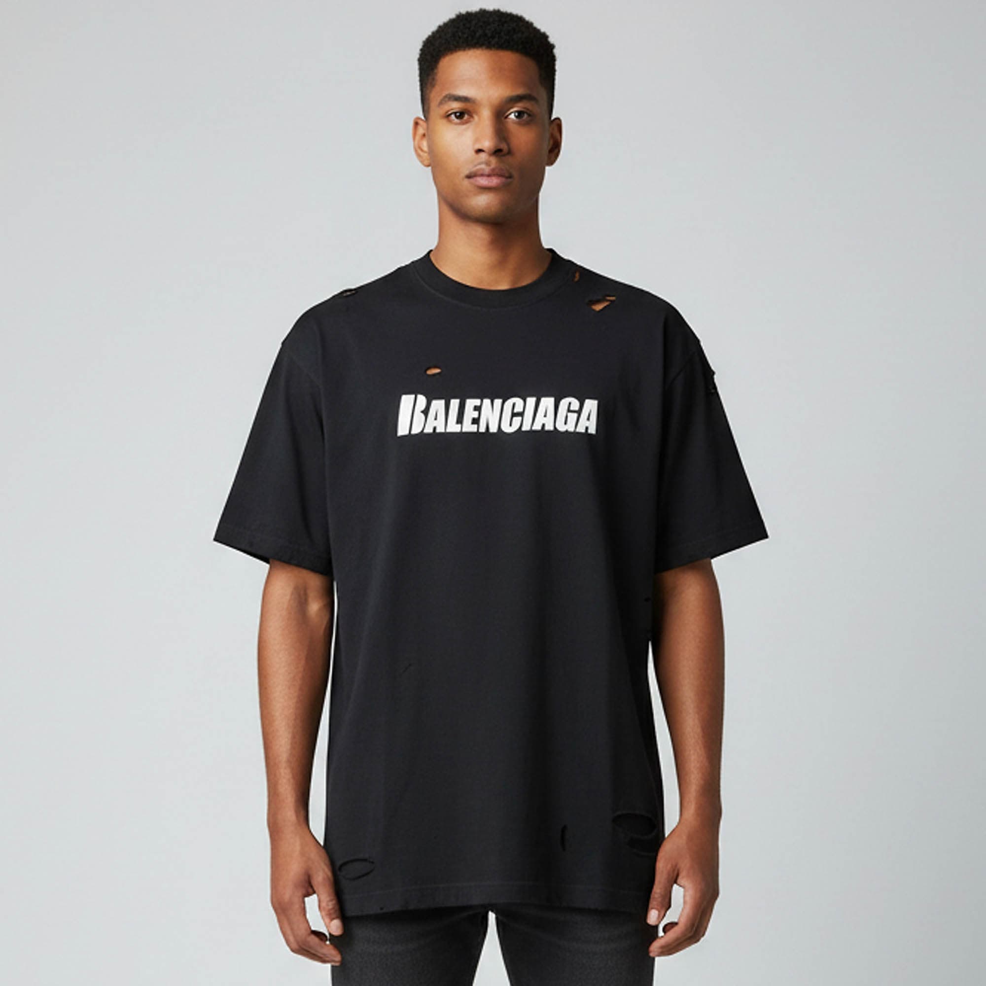 Balenciaga Unifit Black Cotton Distressed Oversize Boxy Fit T-Shirt L