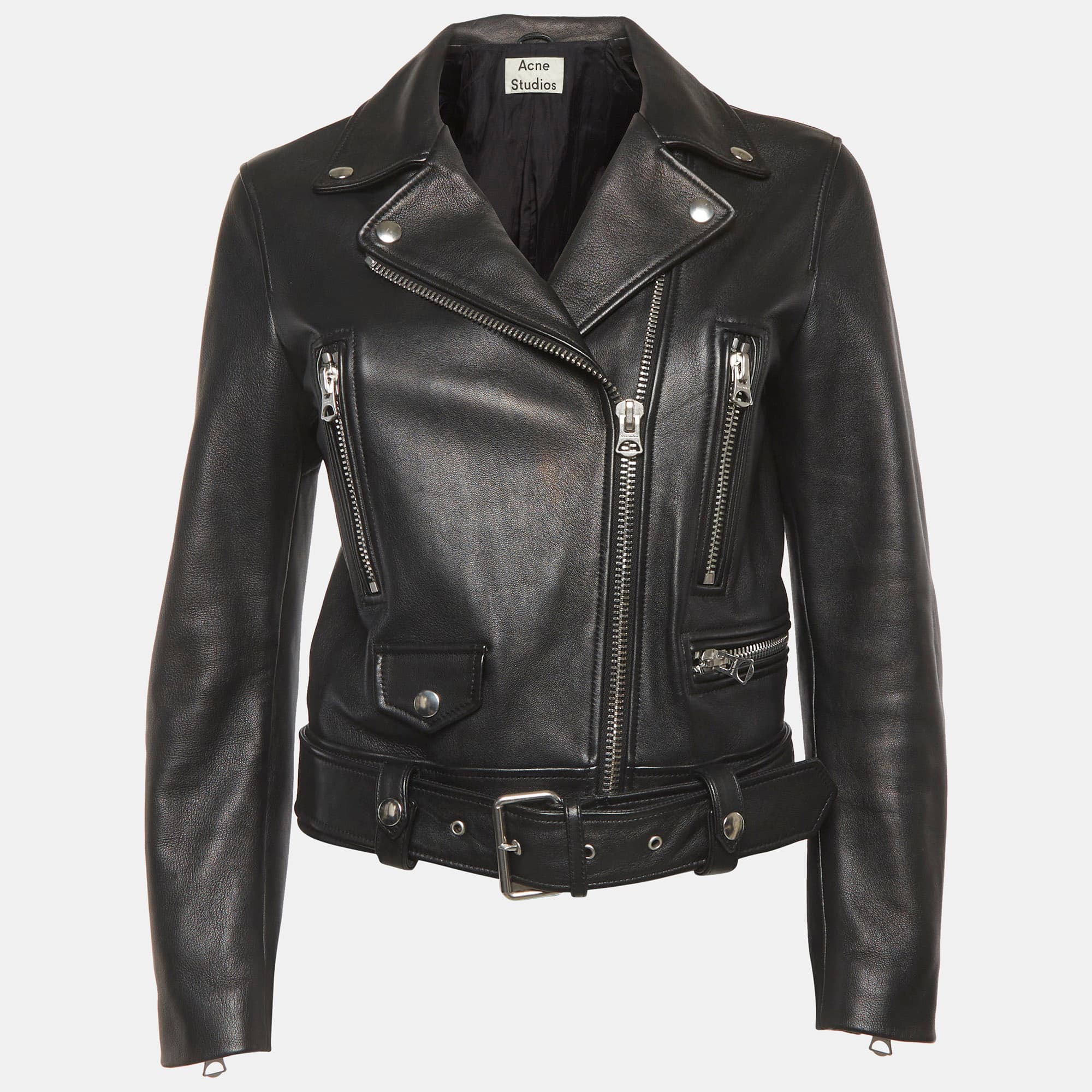 Acne Studios Black Leather Mock Biker Jacket S