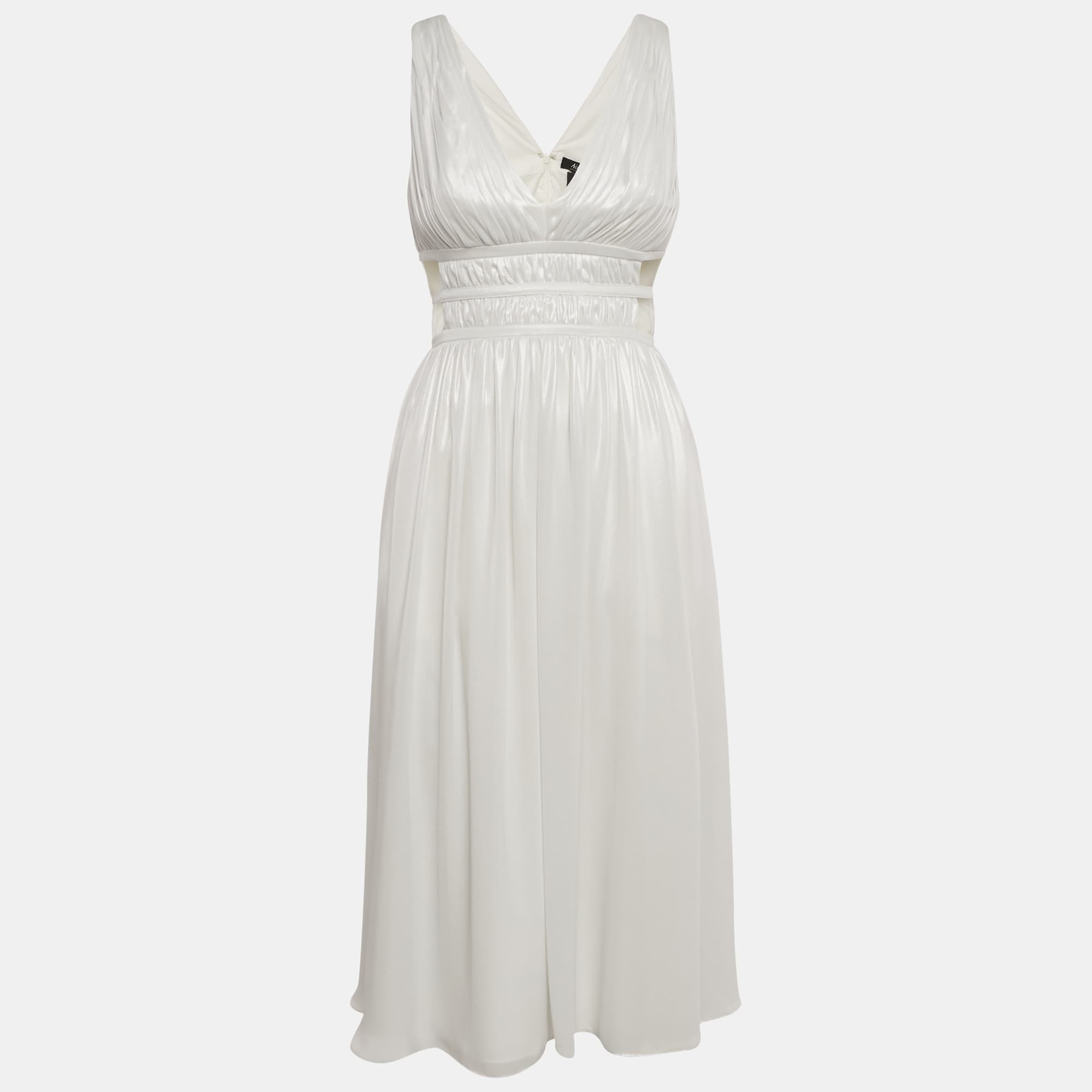 Aidan Maxttox Ivory Shimmer Crepe Gathered Cut-Out Detail Midi Dress XS