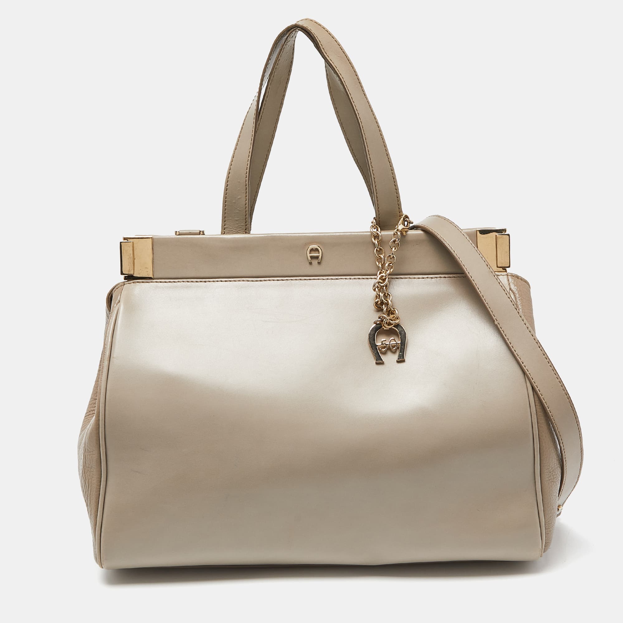 Aigner Beige Leather Tote Bag