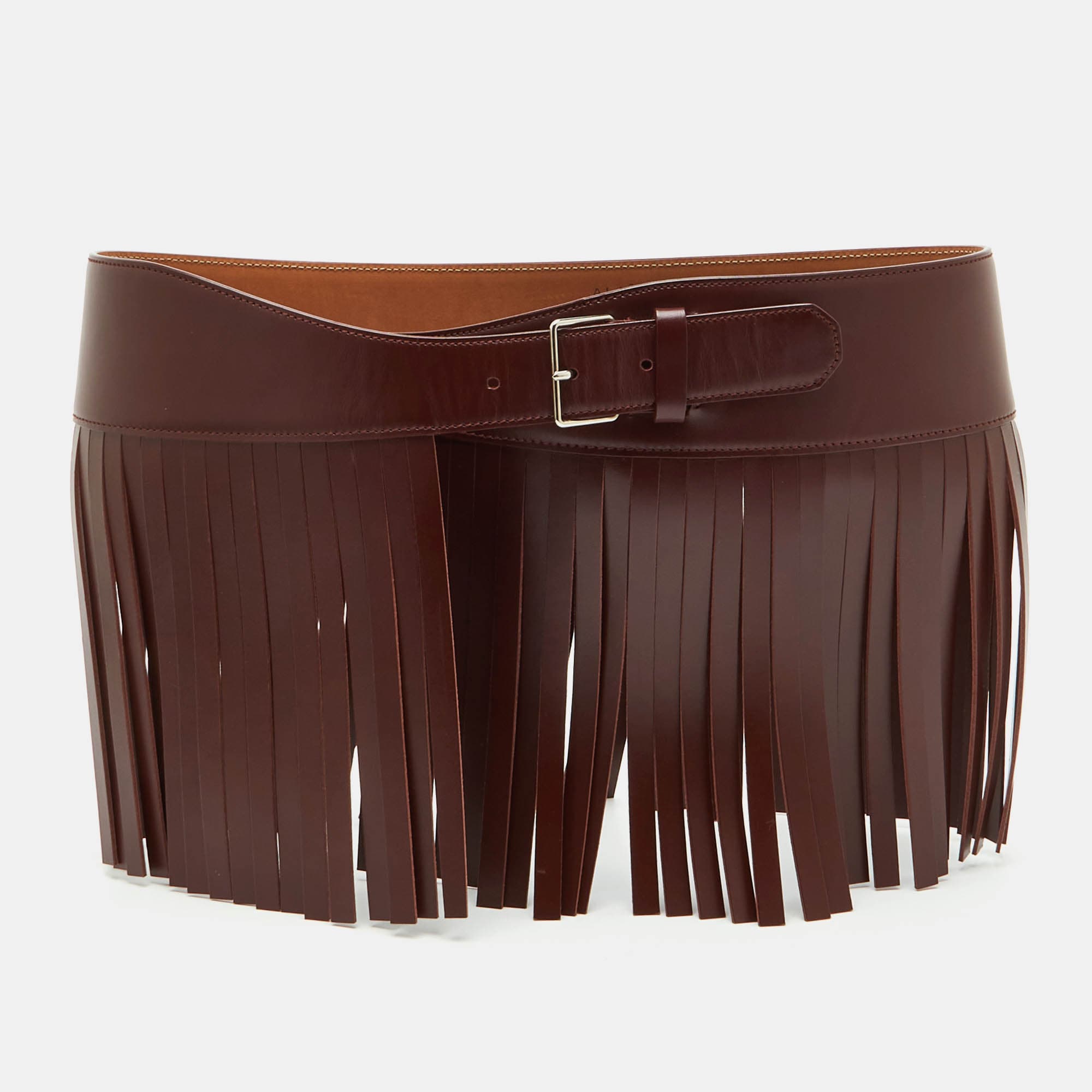 Alaia Fringe 75CM Burgundy Leather Wide Waist Belt