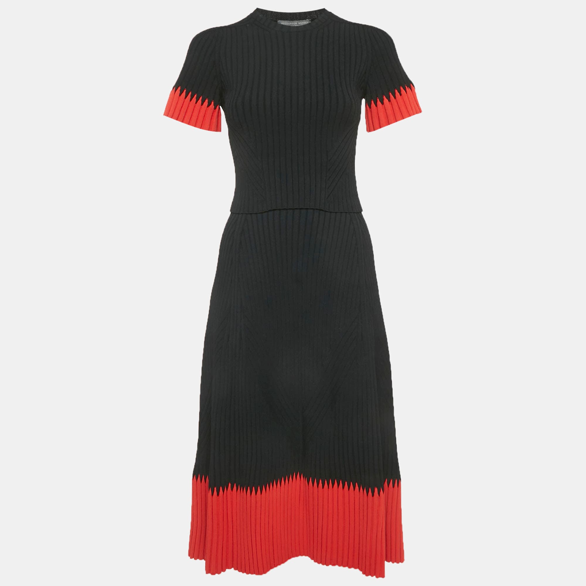 Alexander McQueen Black/Red Rib Knit Skirt Set XS