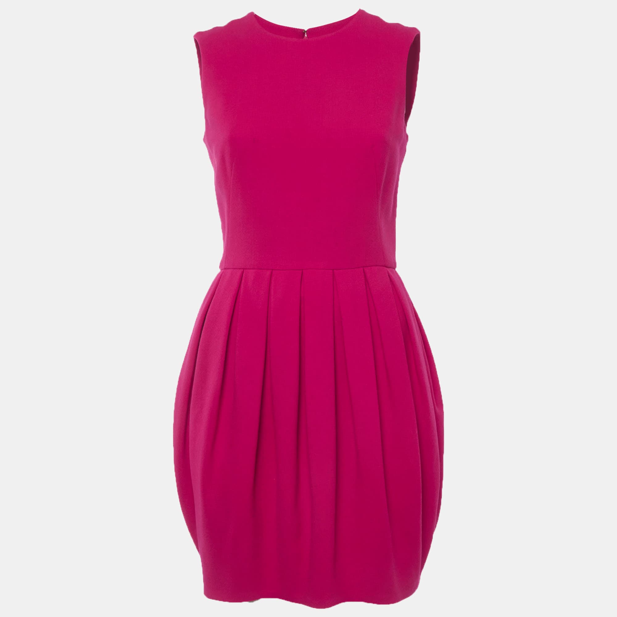 Alexander McQueen Pink Wool Crepe Pleated Bubble Mini Dress S
