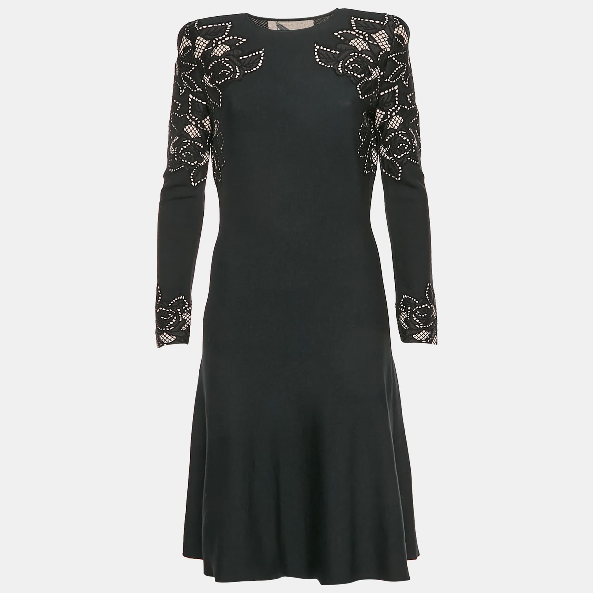 Alexander McQueen Black Floral Knit Midi Dress L