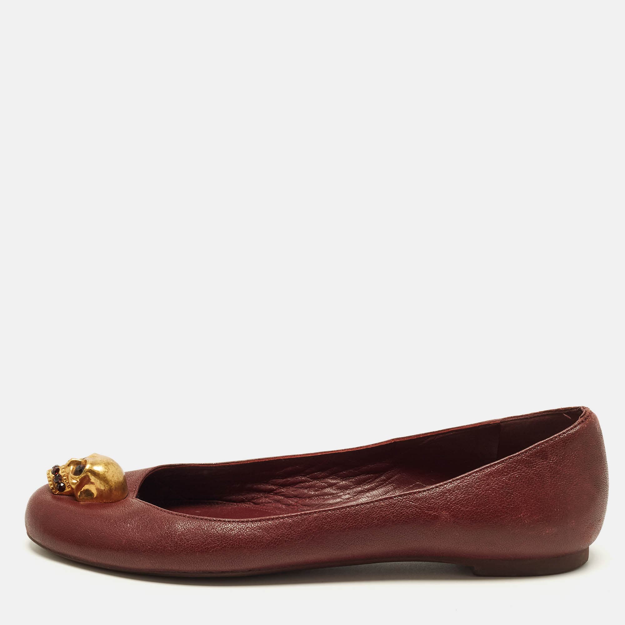 Alexander McQueen Skull city Size 36 Burgundy Leather Ballet Flats