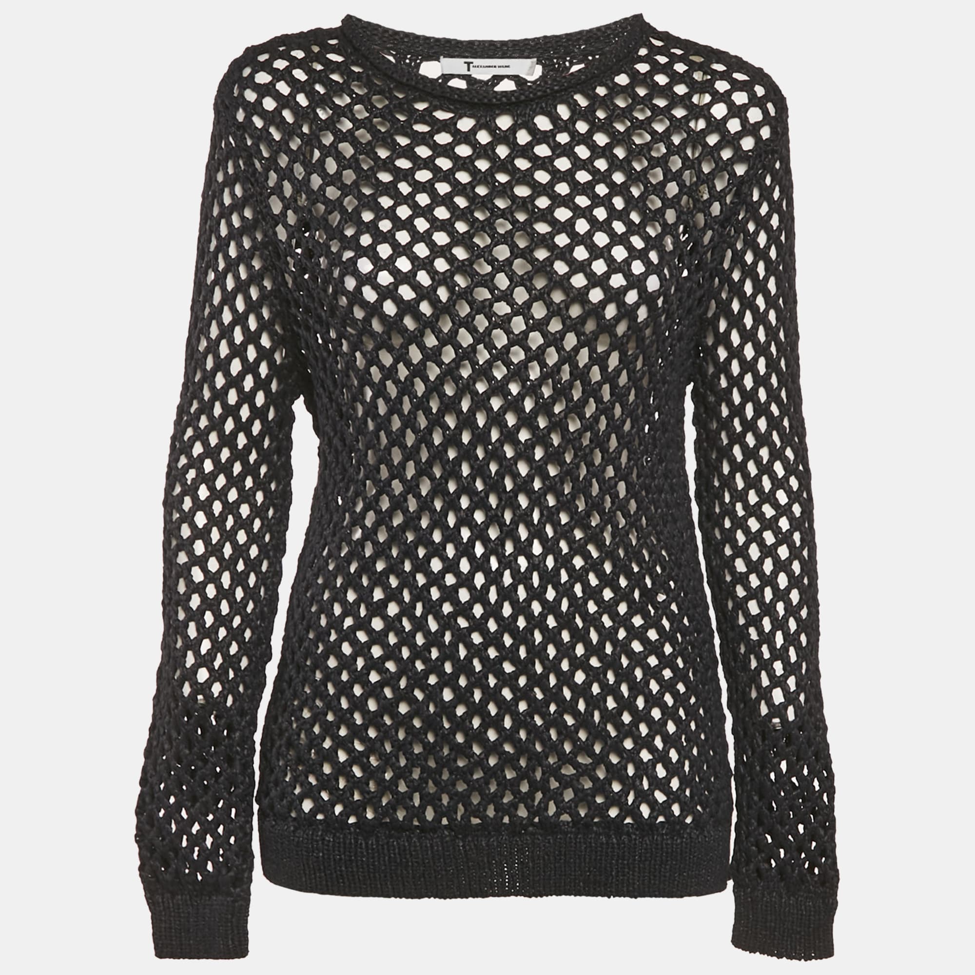 Alexander Wang Black Crochet Sheer Sweatshirt M
