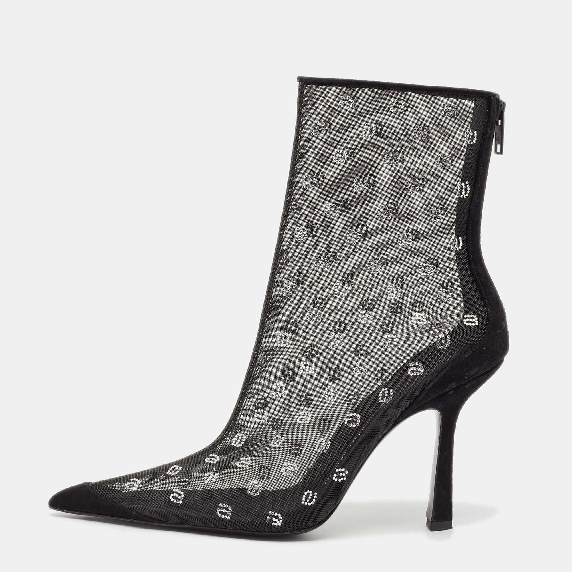 Alexander Wang Delphine Size 41 Black Mesh and Suede Ankle Length Boots