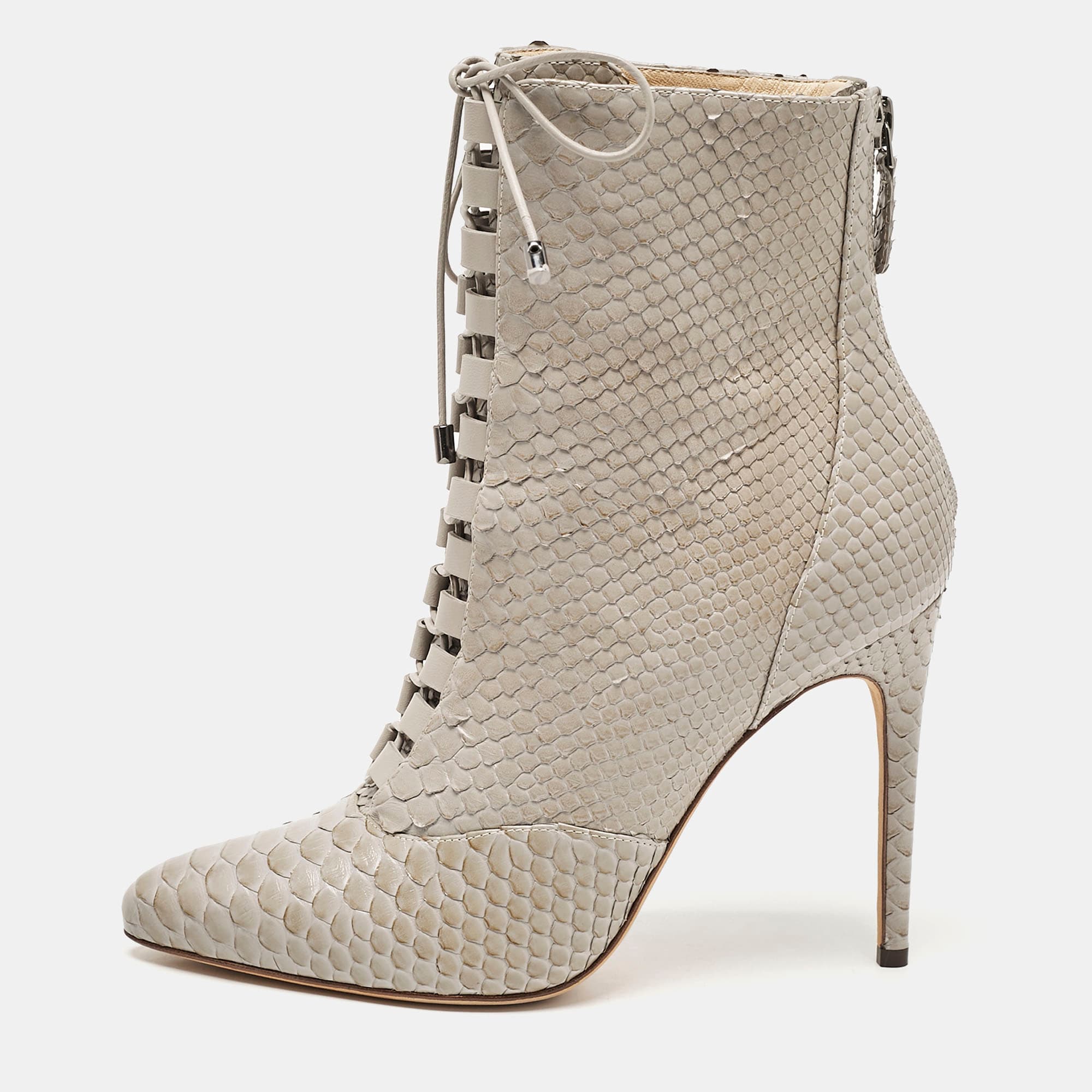 Alexandre Birman Size 37.5 Grey Python Leather Ankle Length Boots
