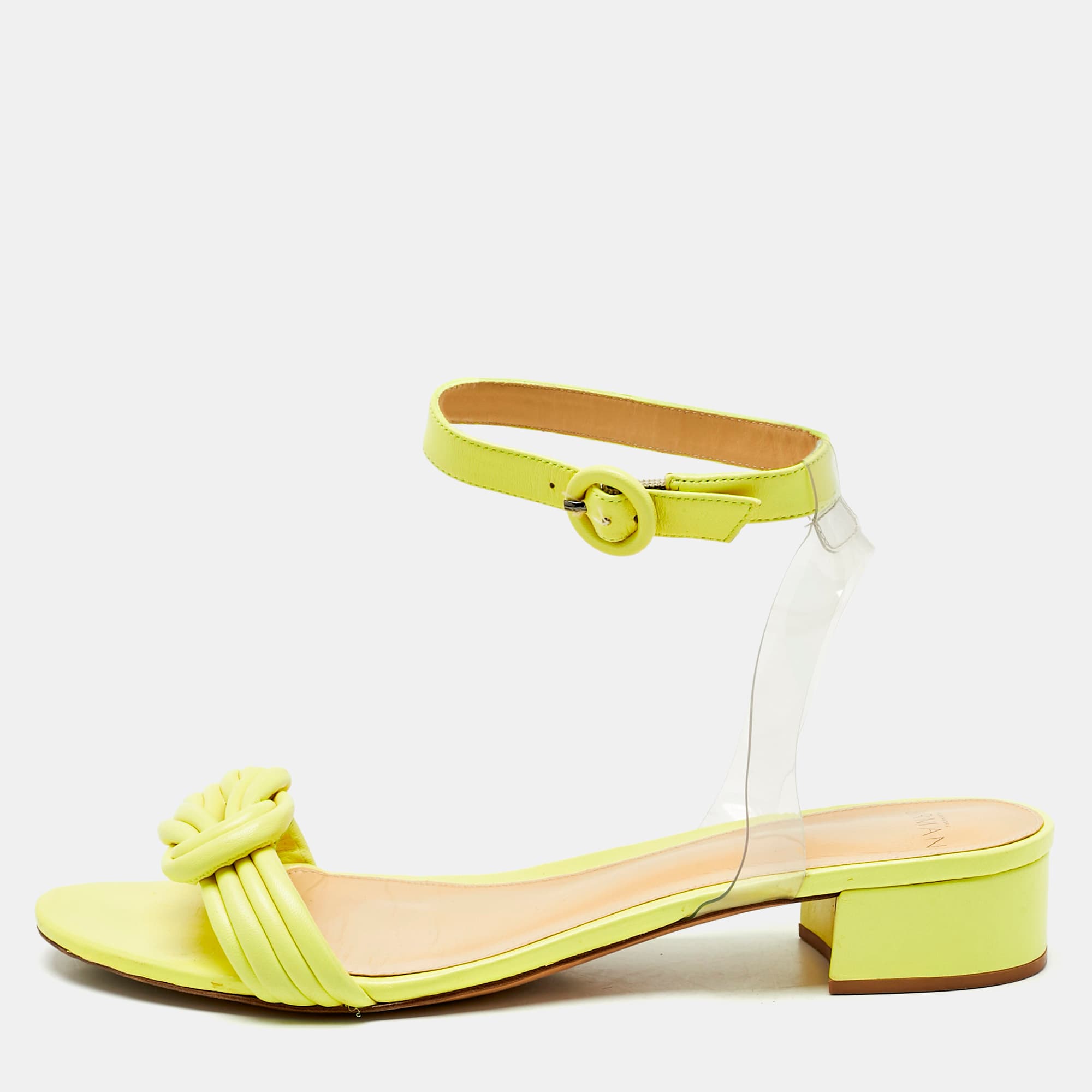 Alexandre Birman Neon Yellow Leather and PVC Vicky Ankle Strap Sandals Size 41