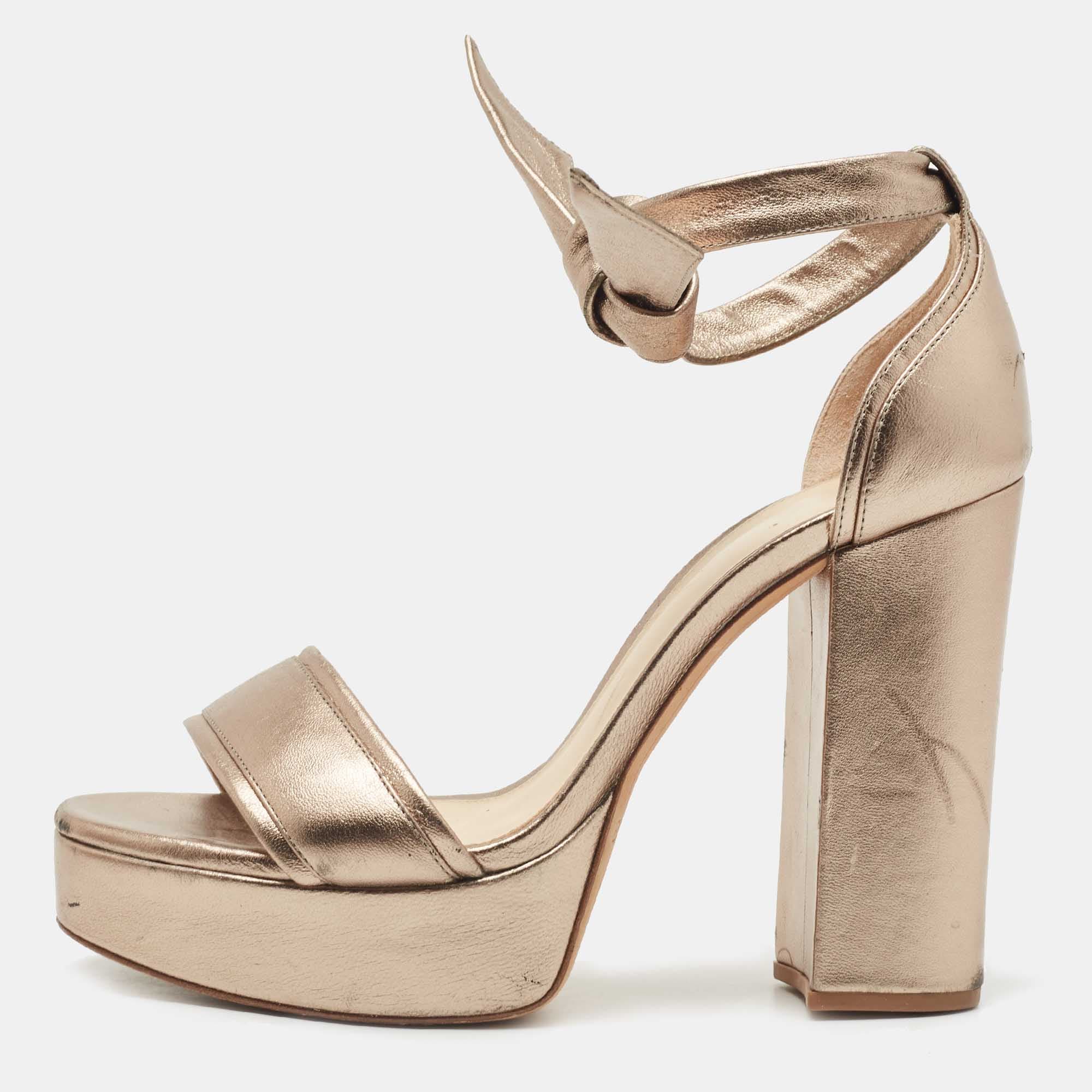 Alexandre Birman Size 38 Metallic Leather Ankle Strap Sandals