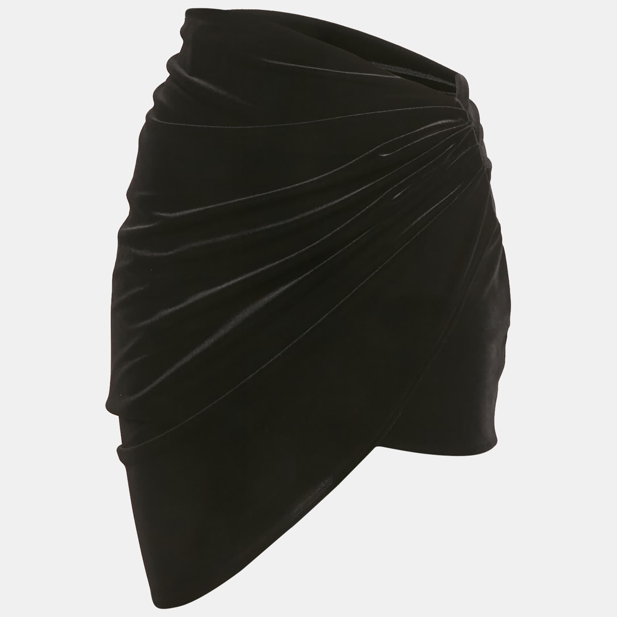 Alexandre Vauthier Black Velvet Draped Asymmetric Skirt L