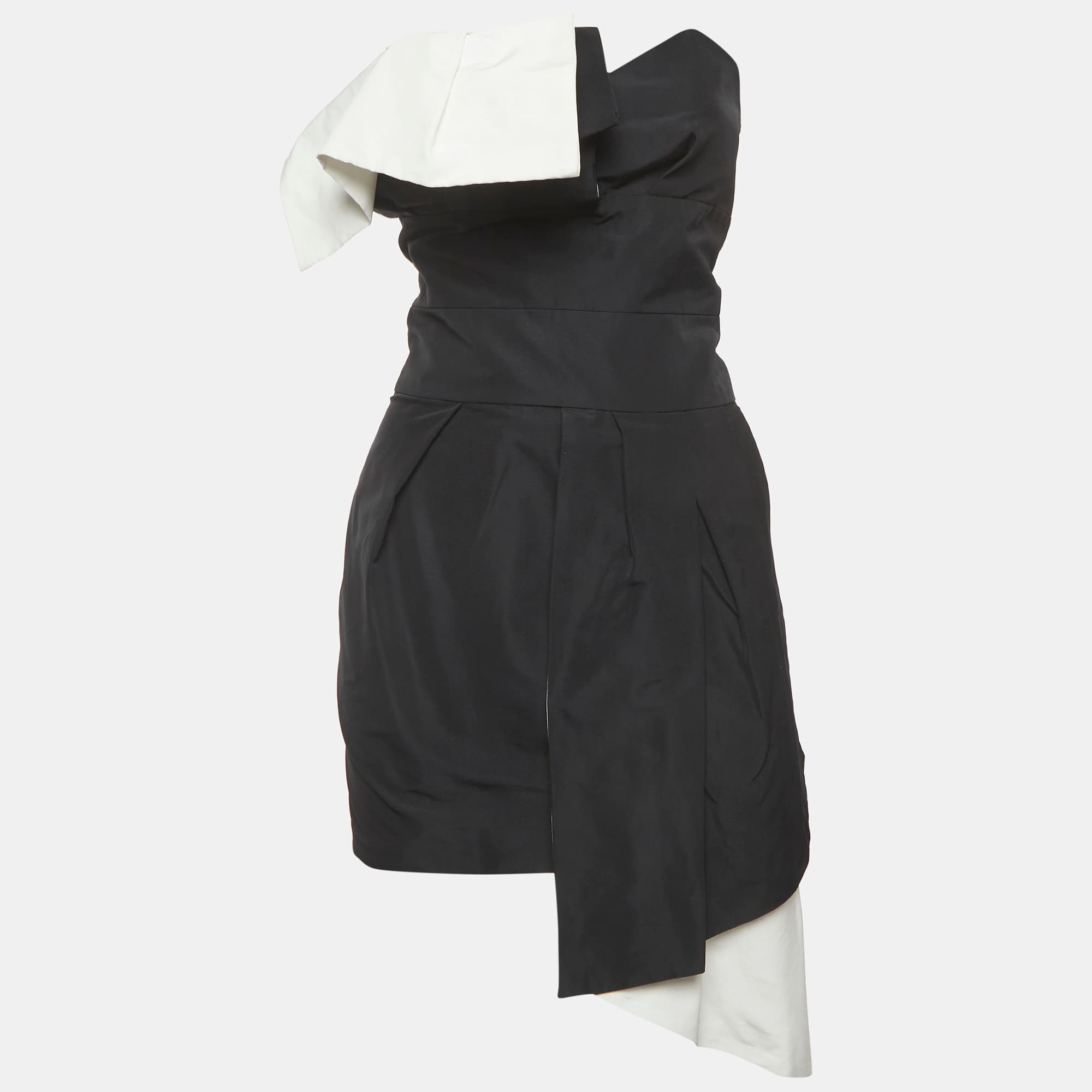Alexandre Vauthier Black Gabardine Asymmetrical Pleated Mini Dress M