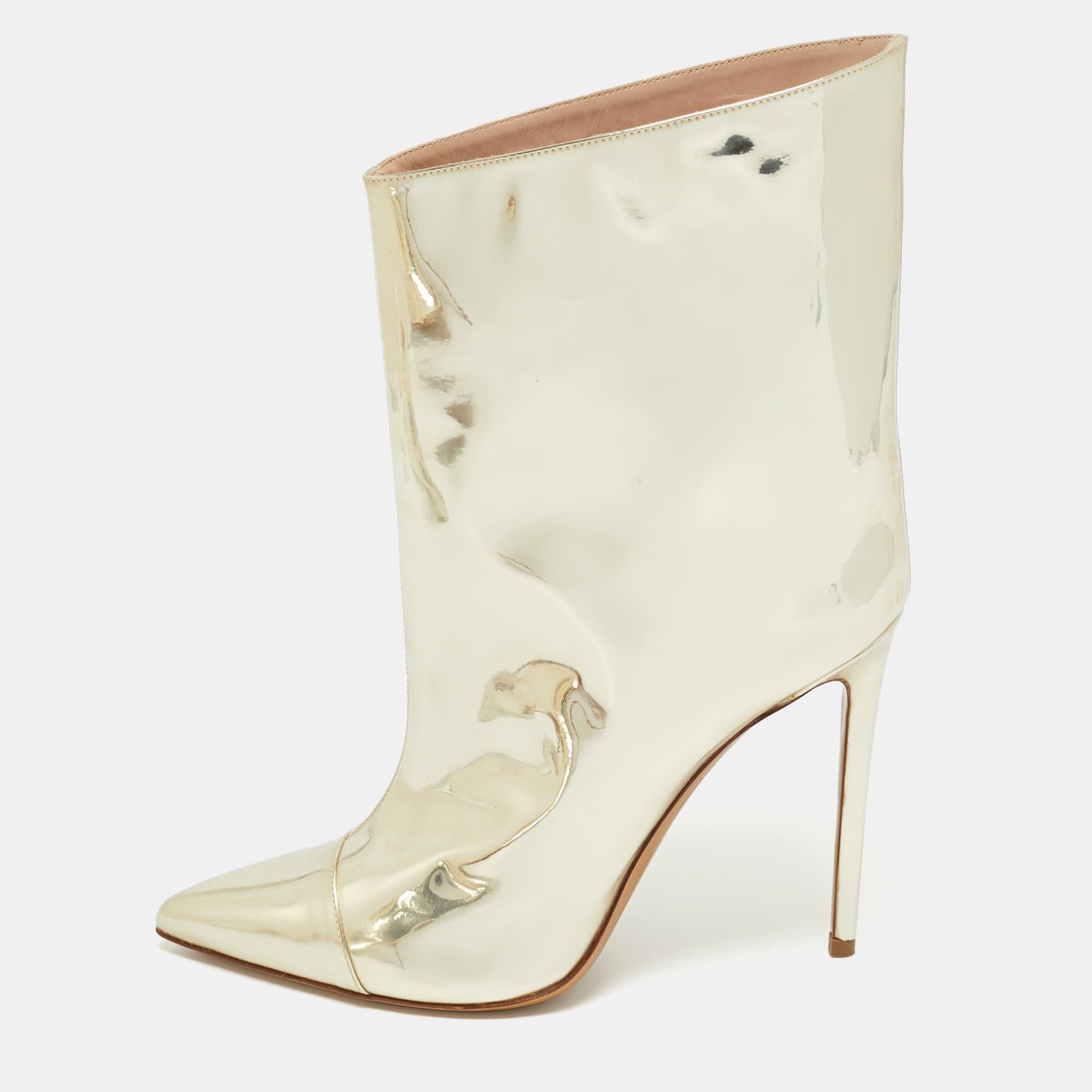 Alexandre Vauthier Gold Synthetic Leather Mid Calf Boots Size 39