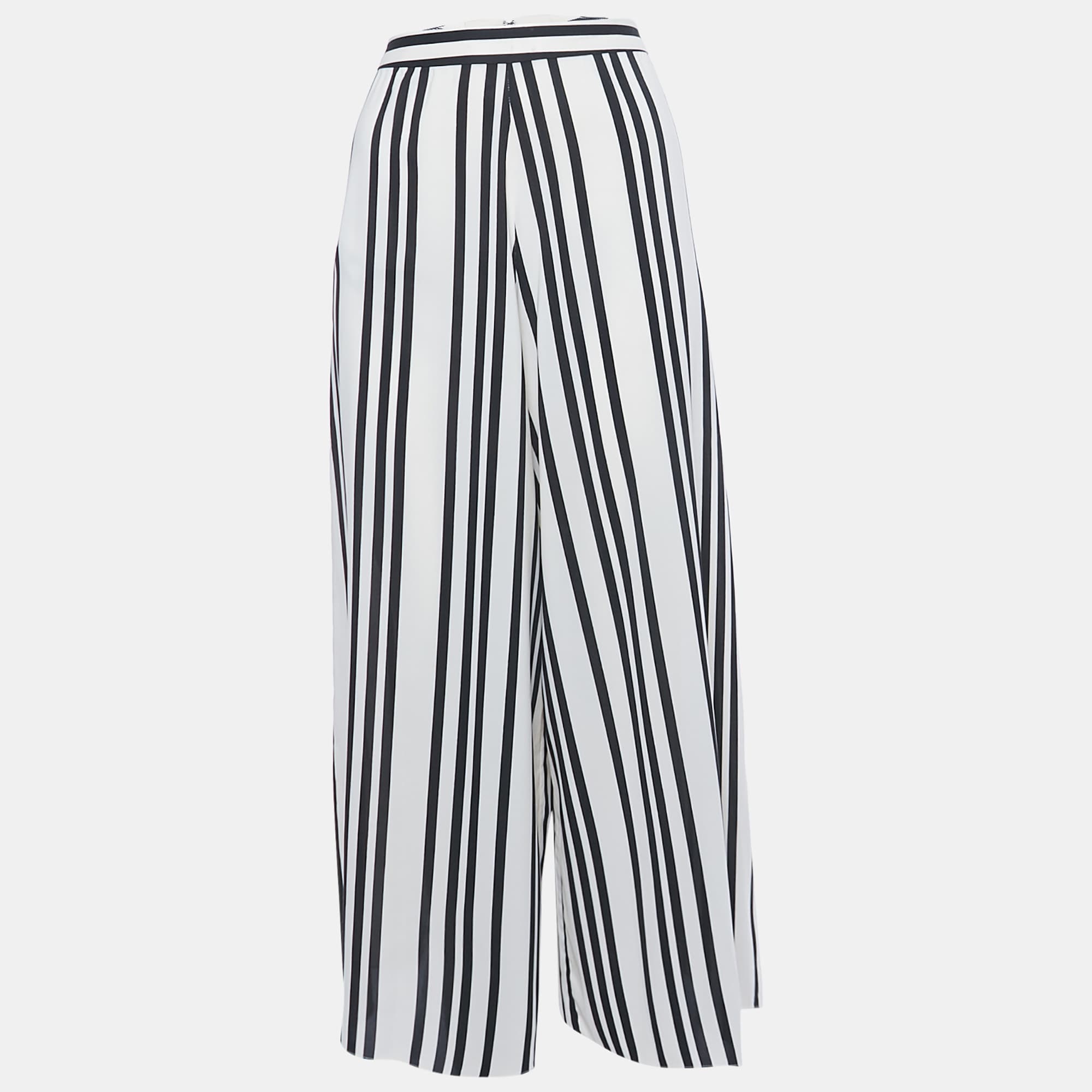 Alice + Olivia Cream Striped Chiffon Culottes M