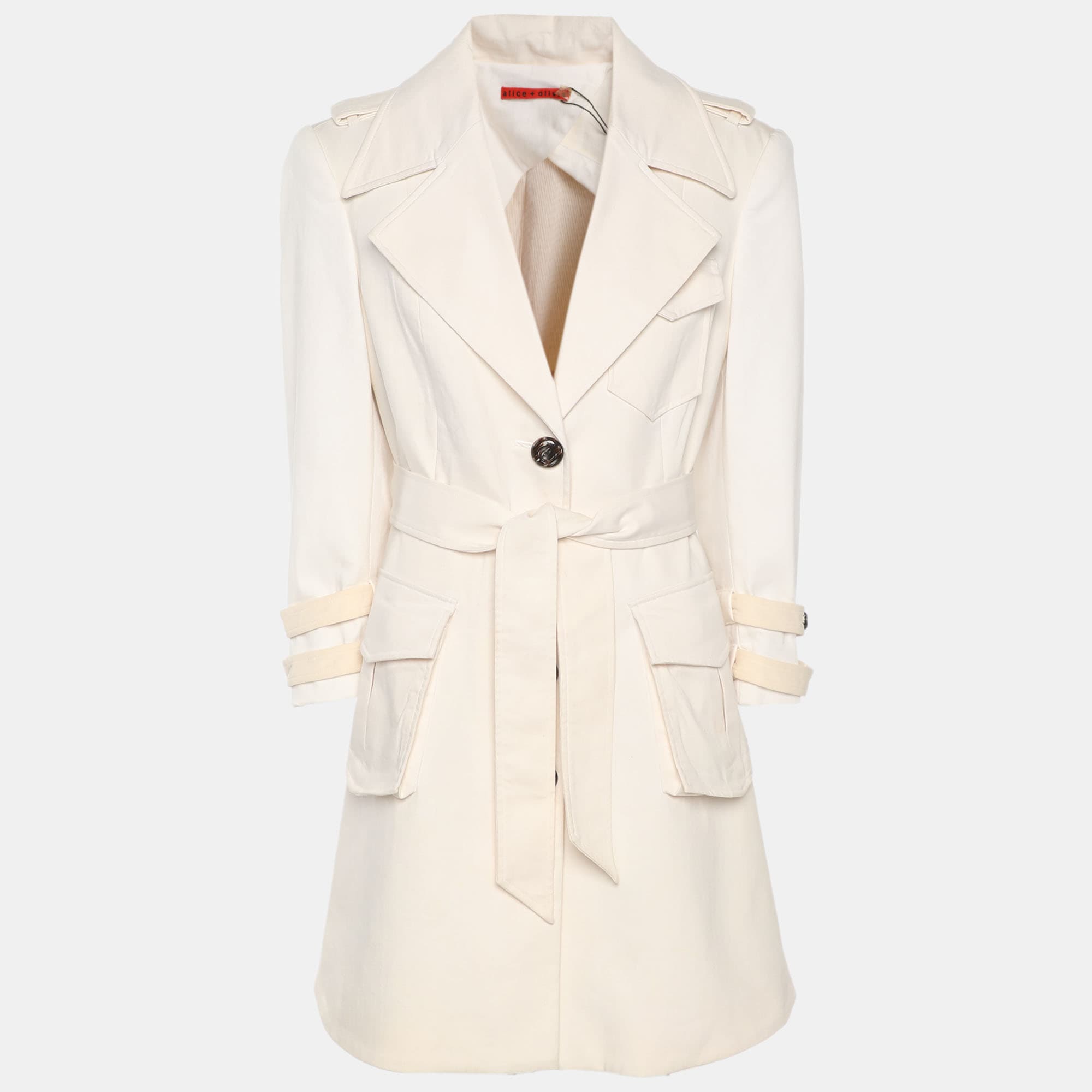 Alice + Olivia Cream Cotton Belted Coat L