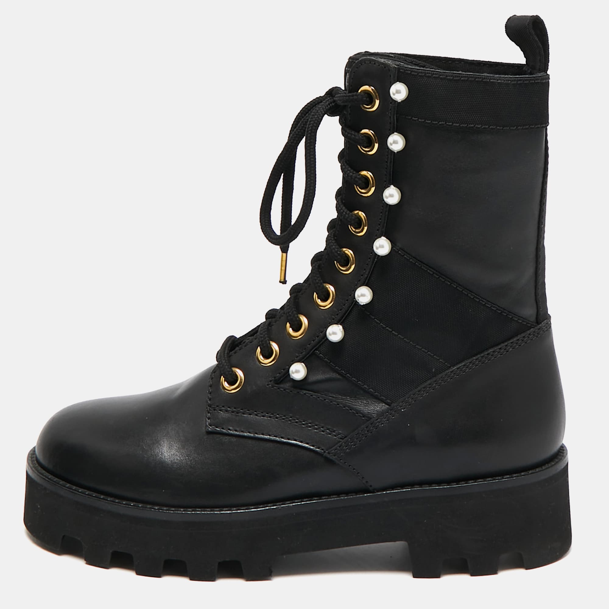 Altuzarra Black Canvas and Leather Cosmo Jungle Combat Boots Size 39