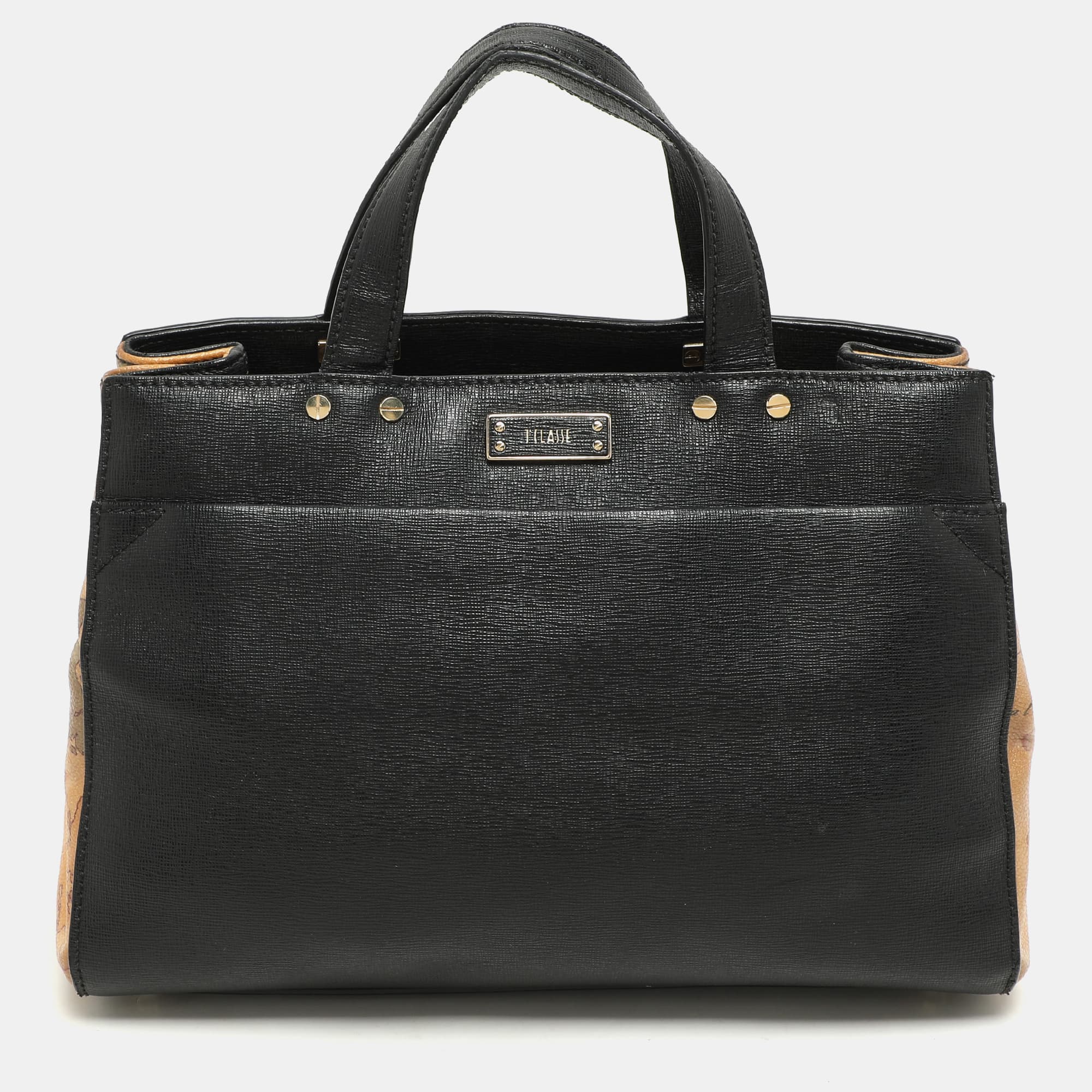 Alviero Martini 1A Classe Black Coated Canvas and Leather Satchel