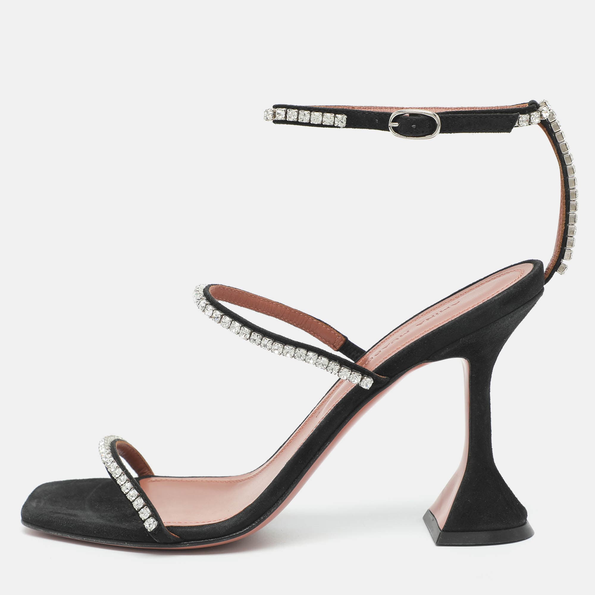 Amina Muaddi Gilda Size 37.5 Black Suede Ankle Strap Sandals