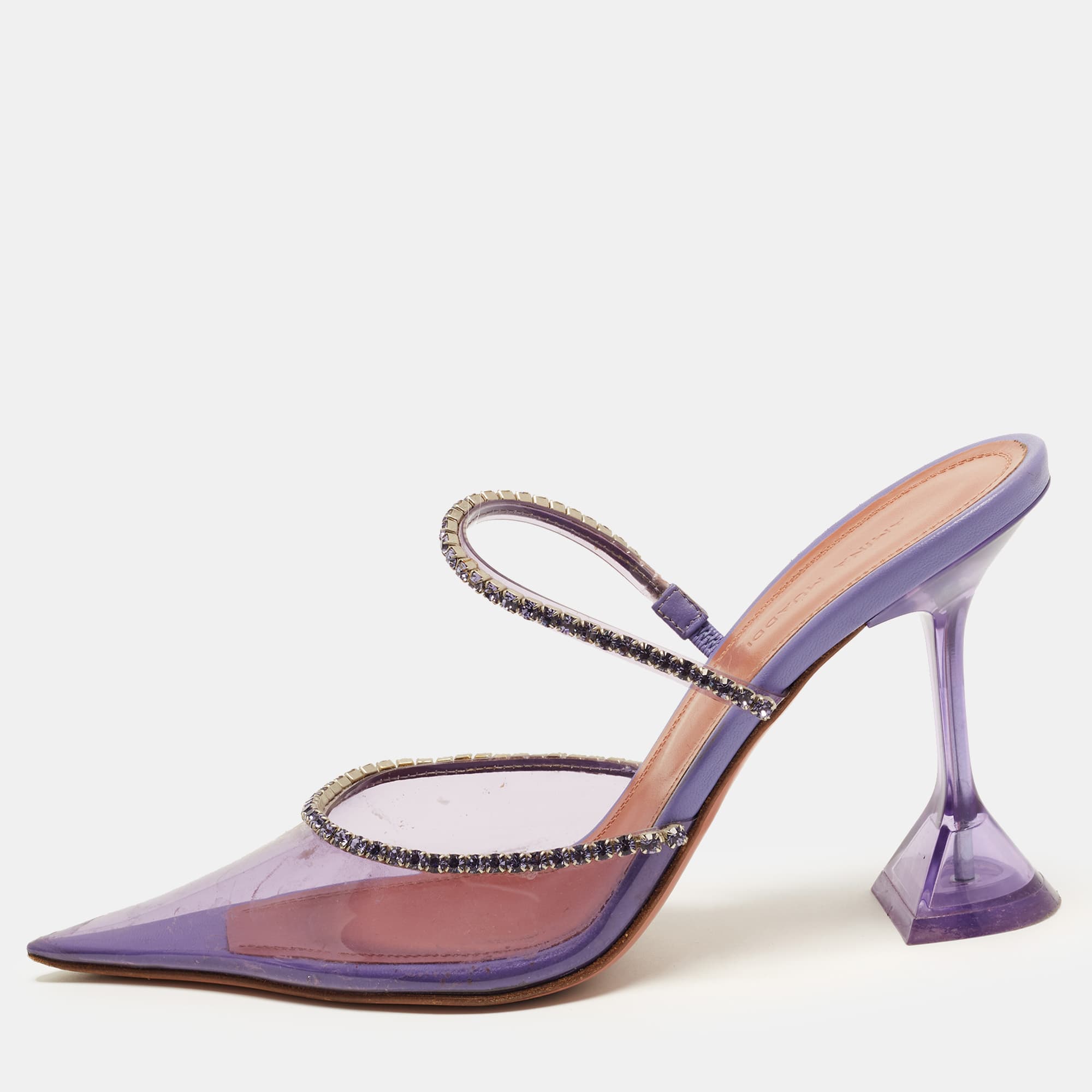 Amina Muaddi Gilda Size 38 Transparent/Purple PVC Crystal Embellished Slide Sandals