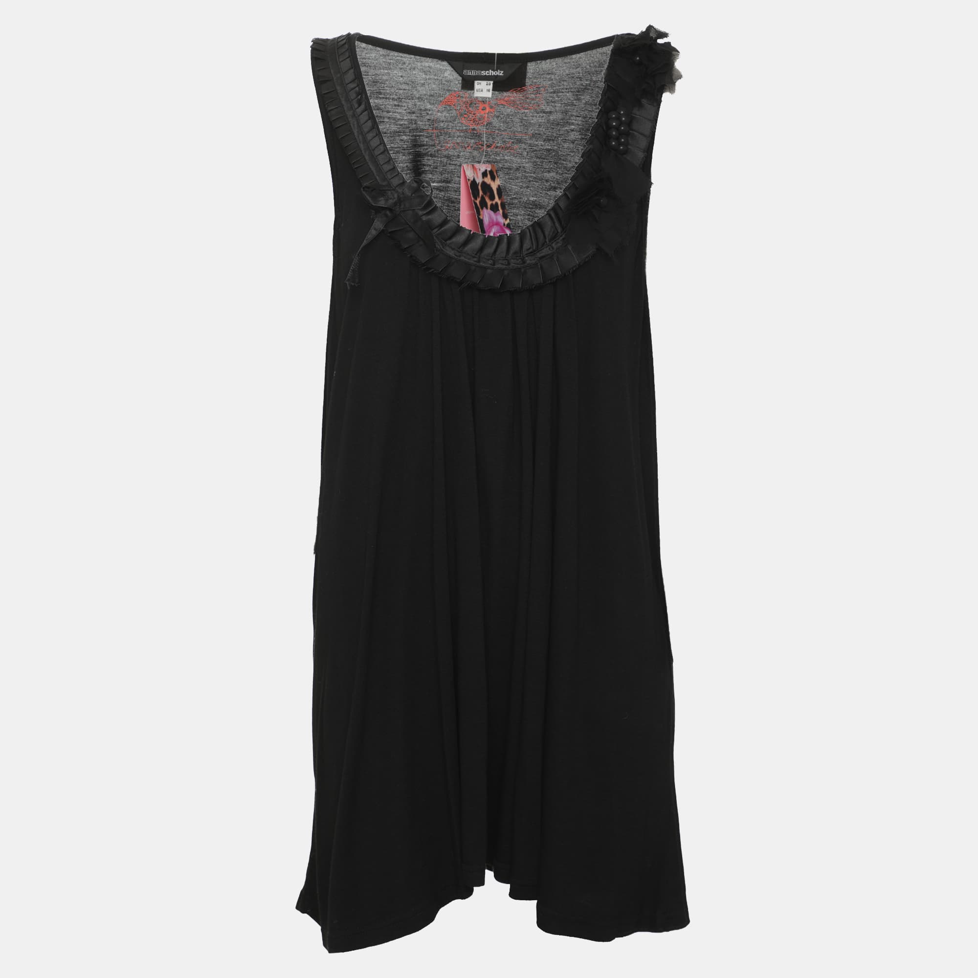 Anna Scholz Black Pleated Details Jersey Sleeveless Top XL