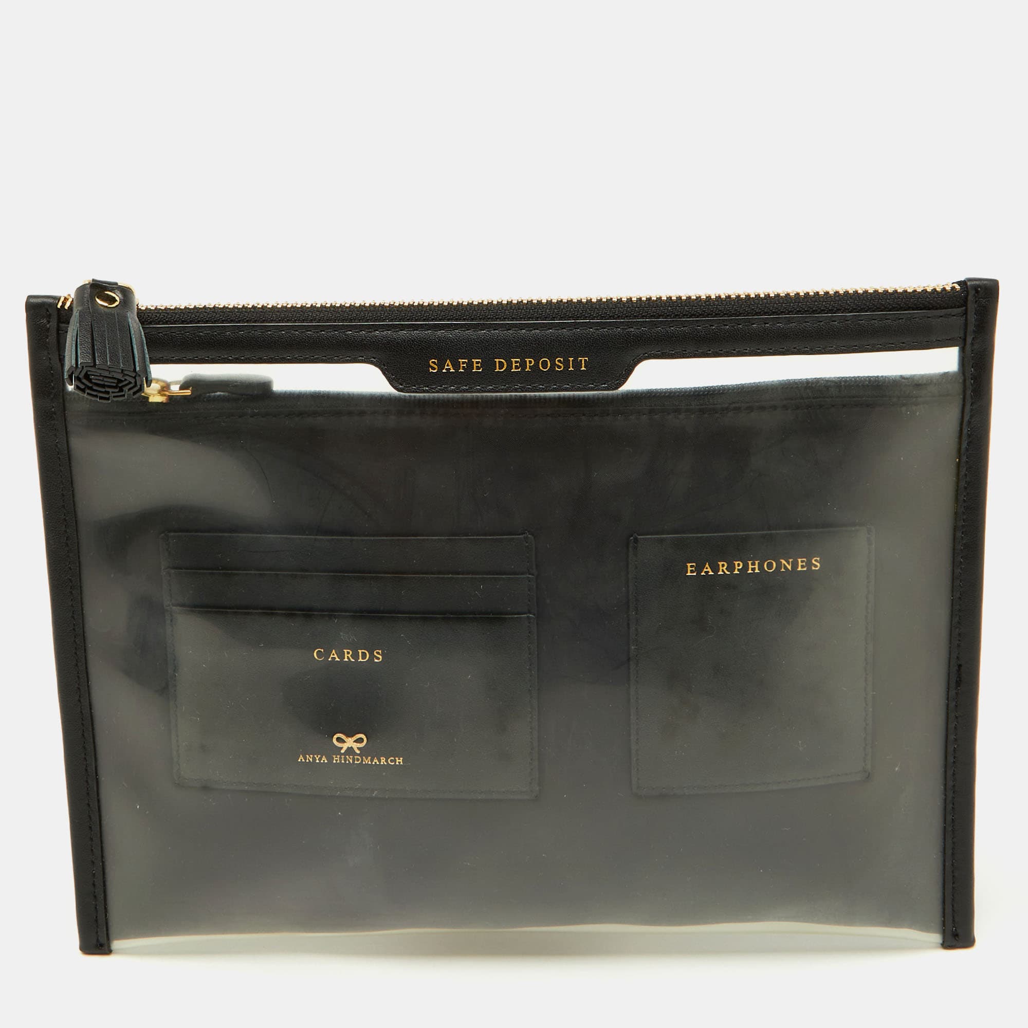 Anya Hindmarch Transparent/Black Pvc and Leather Clutch