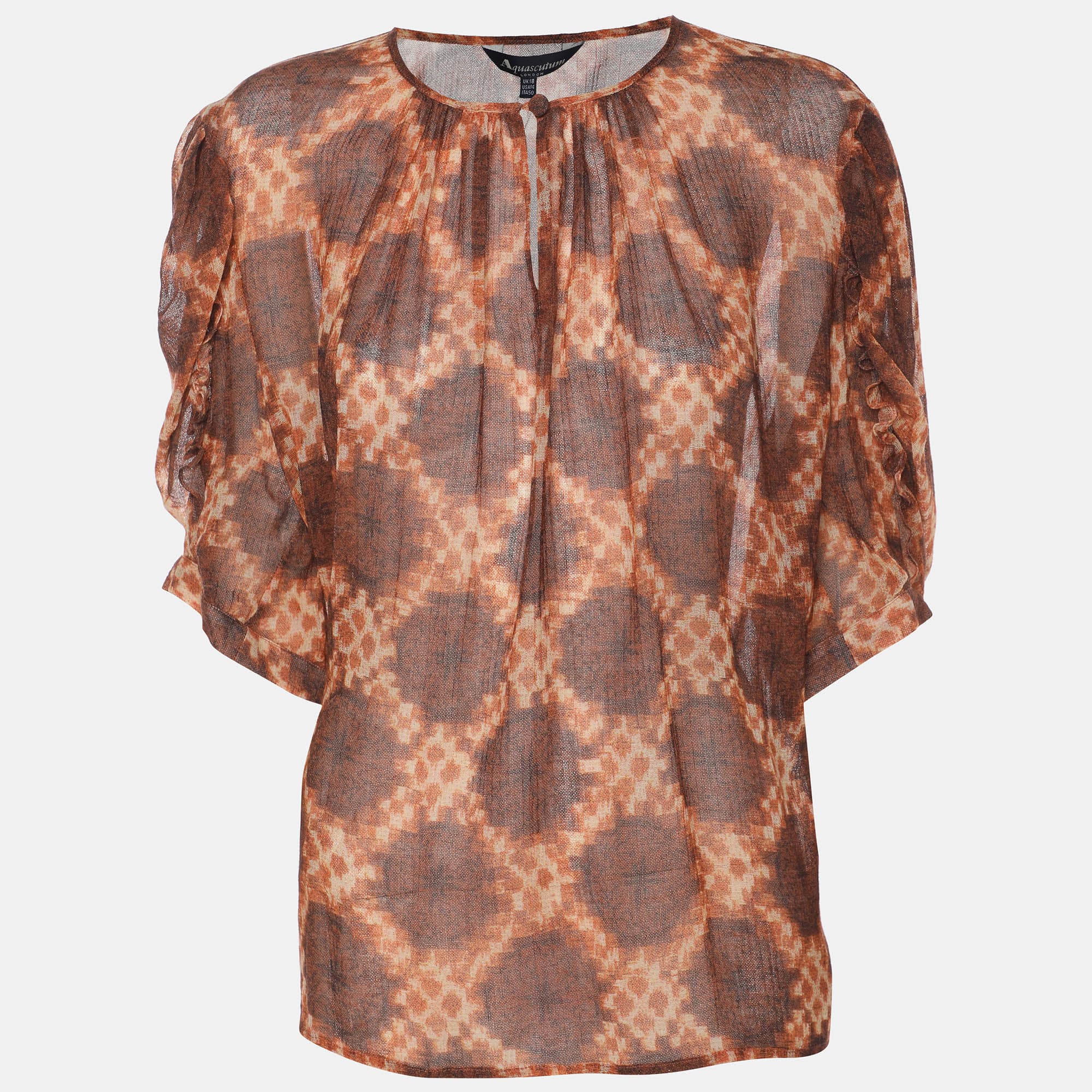 Aquascutum Brown Printed Wool Top XL