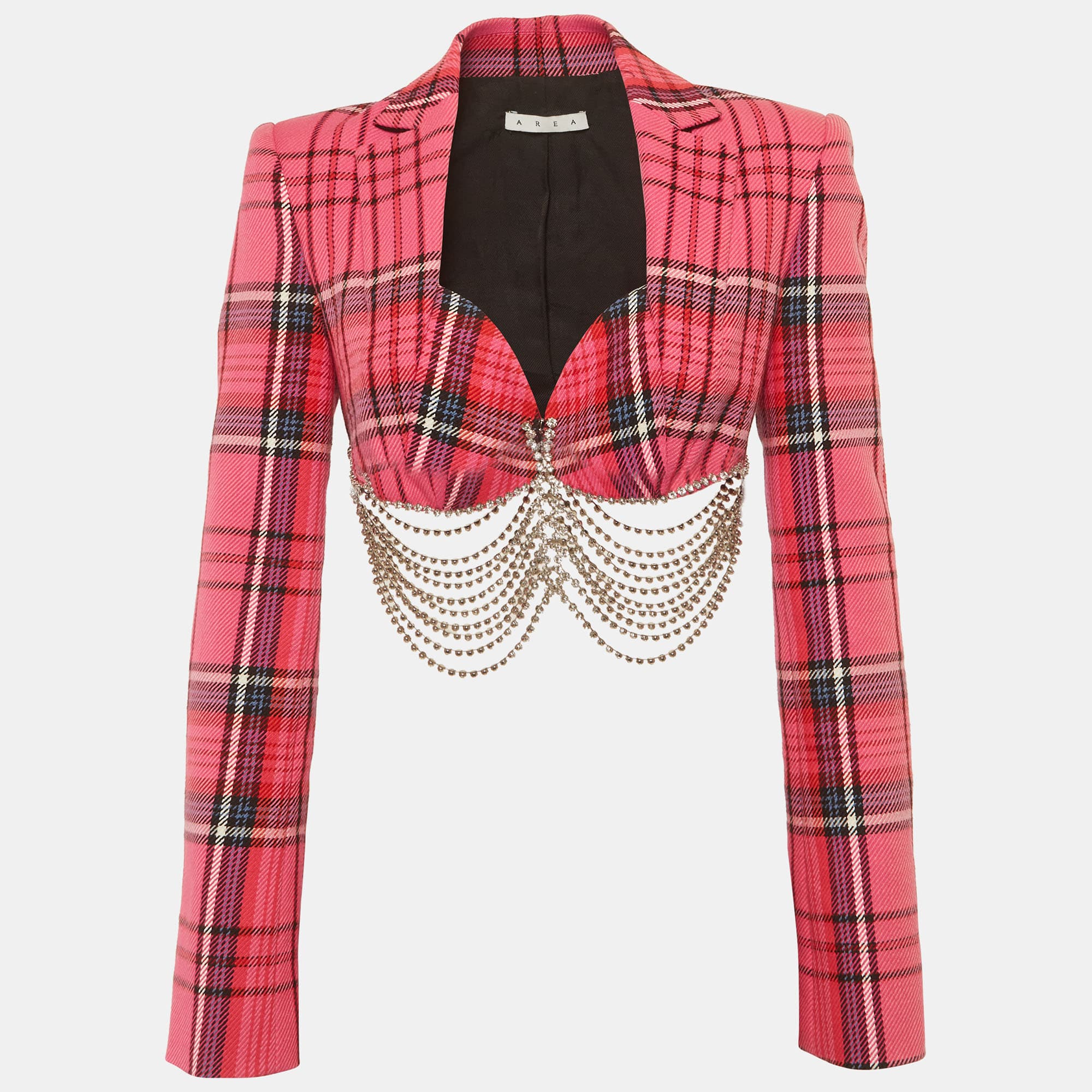 Area Pink Plaid Cotton Chain Detail Jacket S