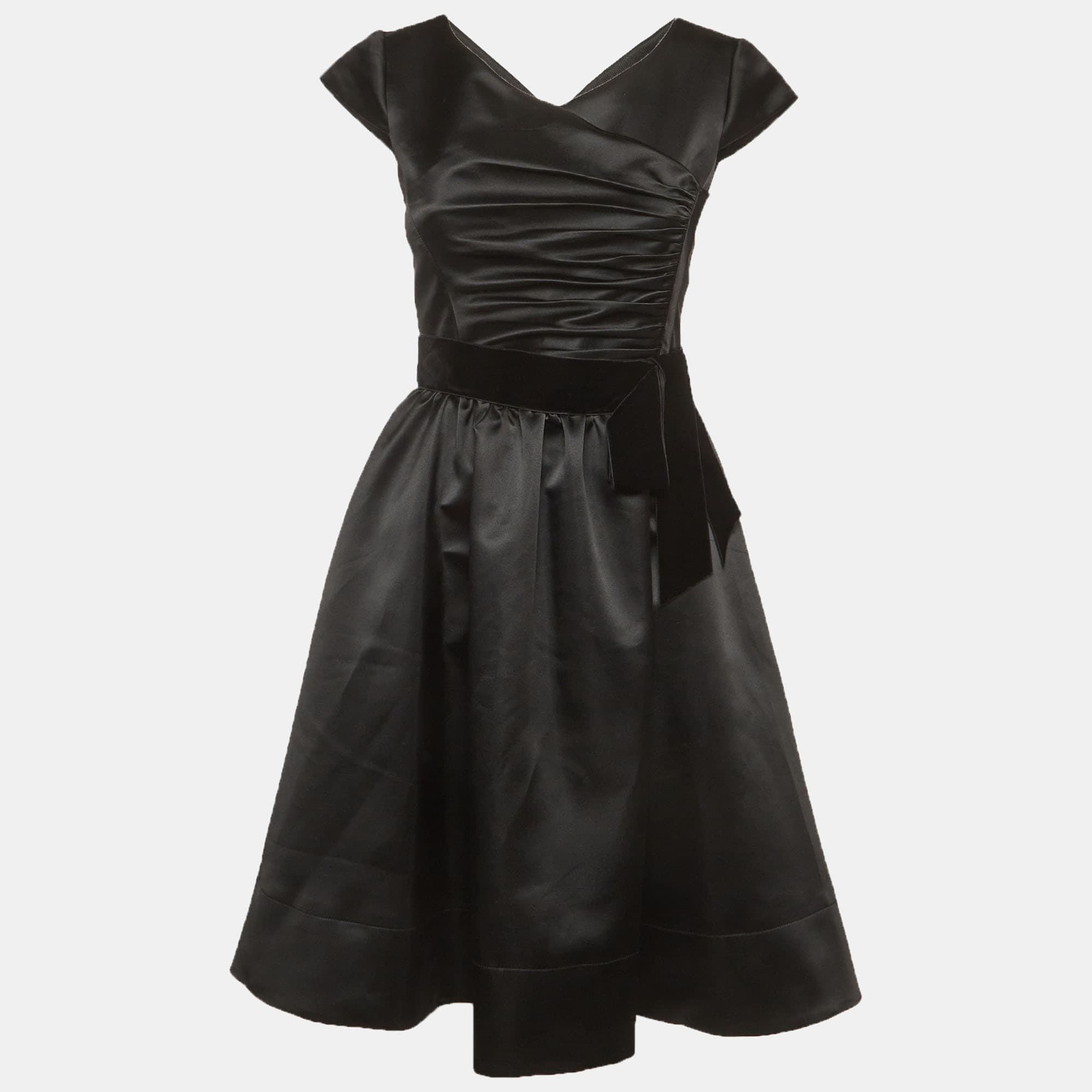 Armani Collezioni Black Satin Draped Short Dress S