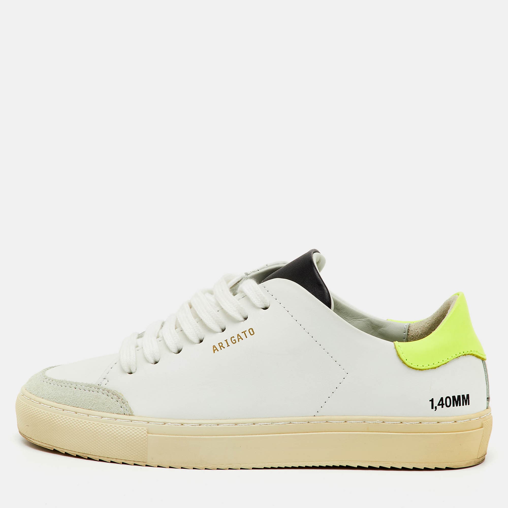 Axel Arigato White/Neon Leather Clean 90 Low Top Sneakers Size 36