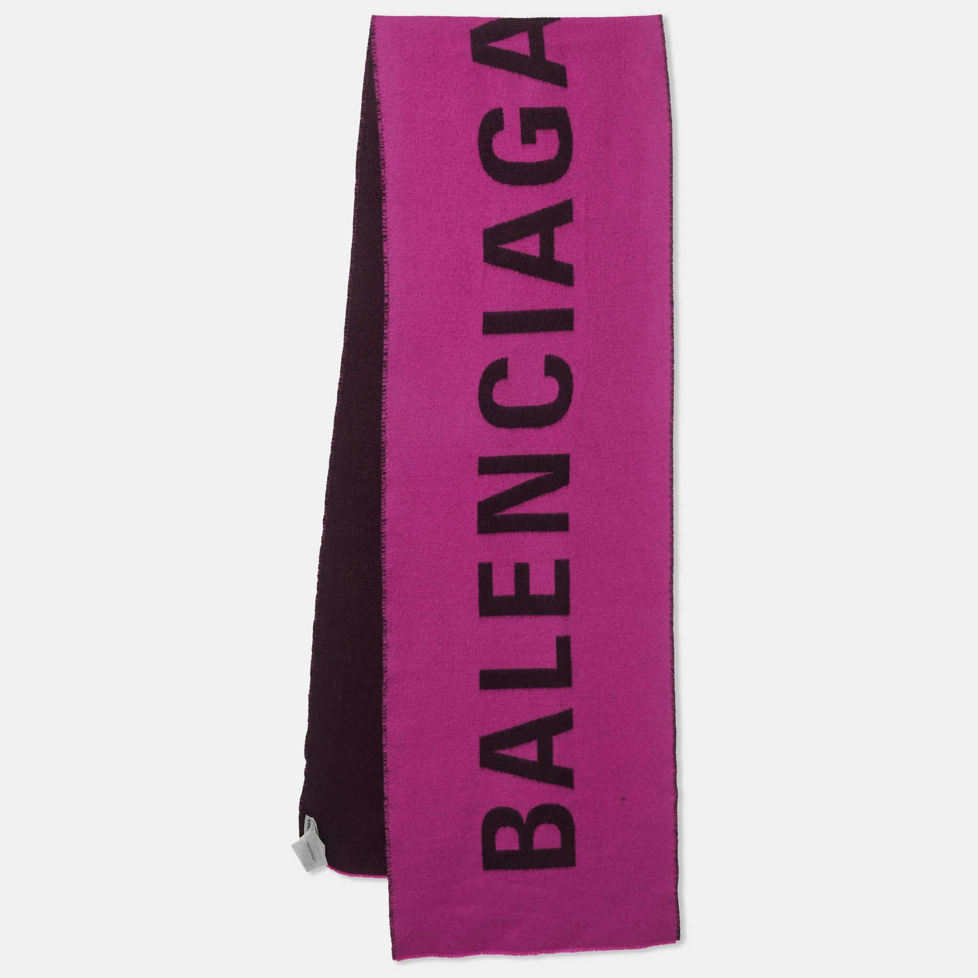 Balenciaga Pink/Black Logo Pattern Wool Scarf