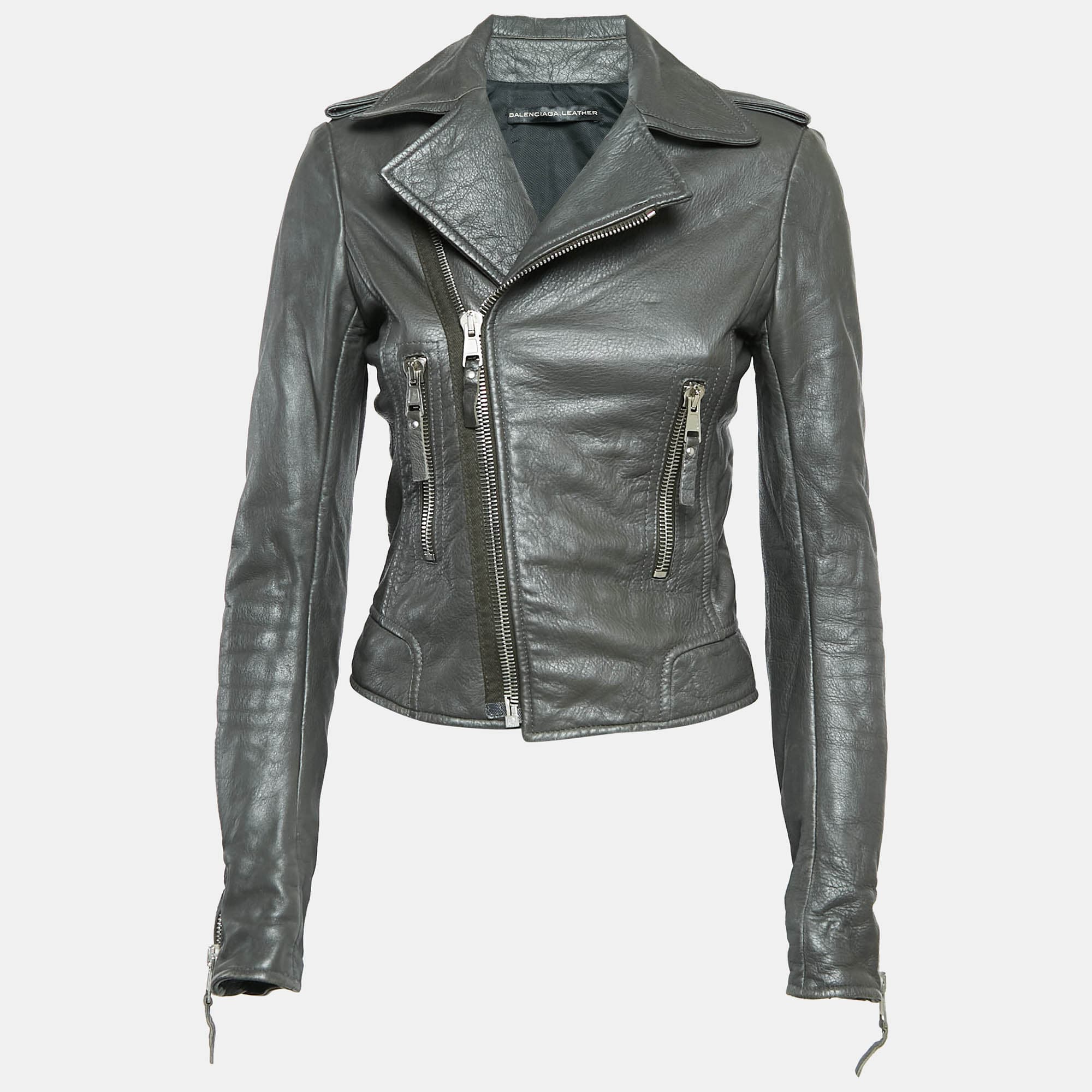 Balenciaga Green Leather Biker Jacket M