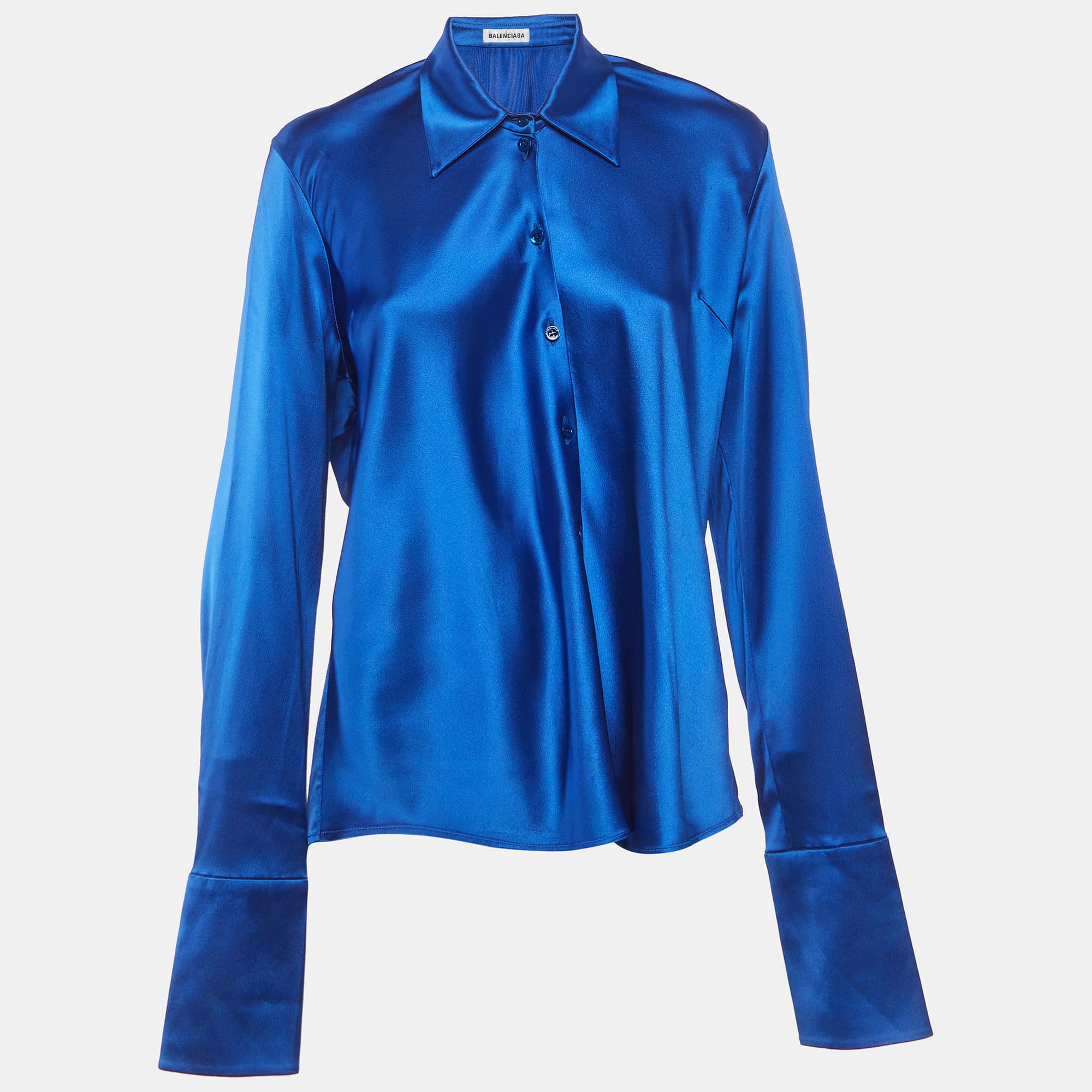 Balenciaga Blue Satin Long Sleeve Shirt L