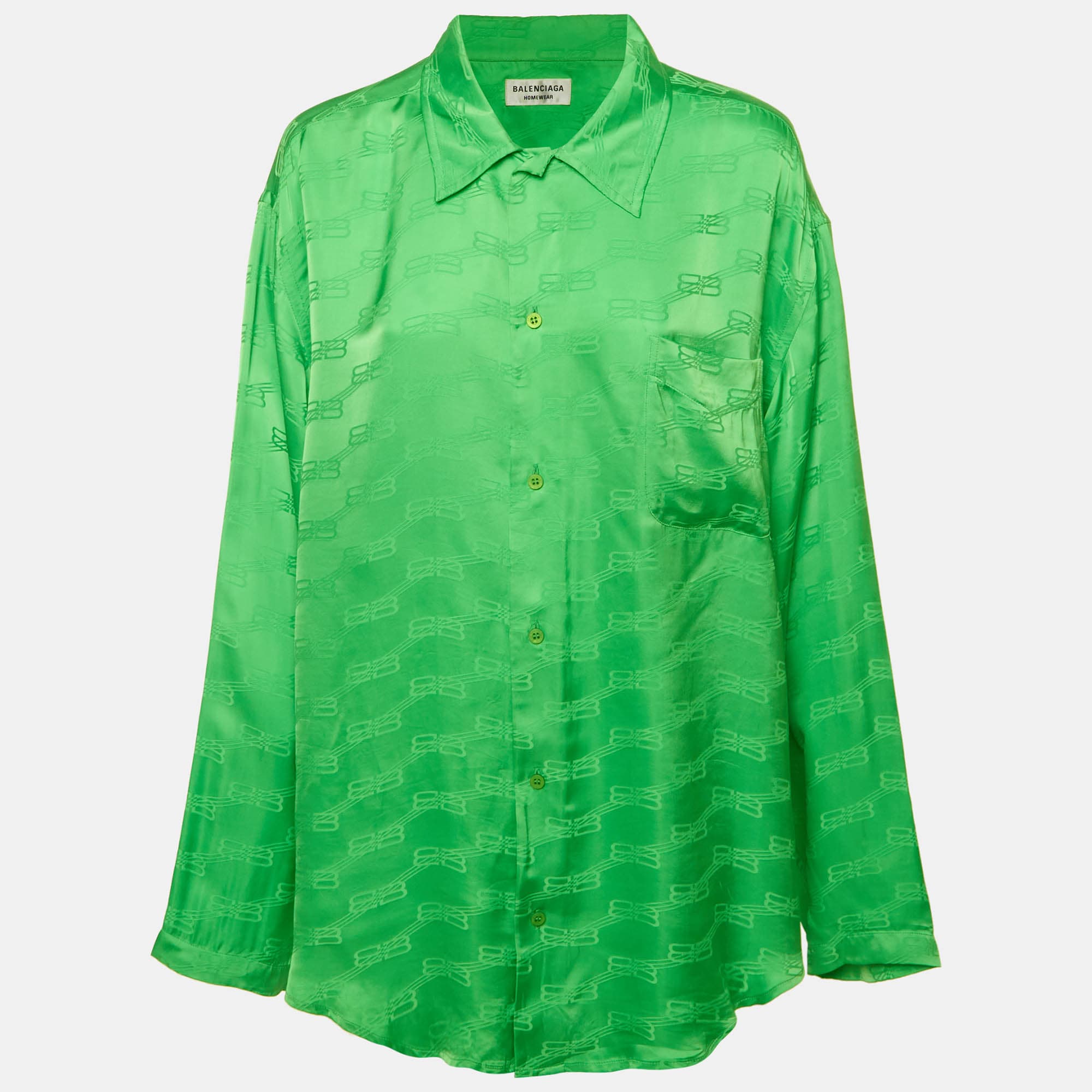 Balenciaga Homewear Green Monogram Satin Button Shirt S