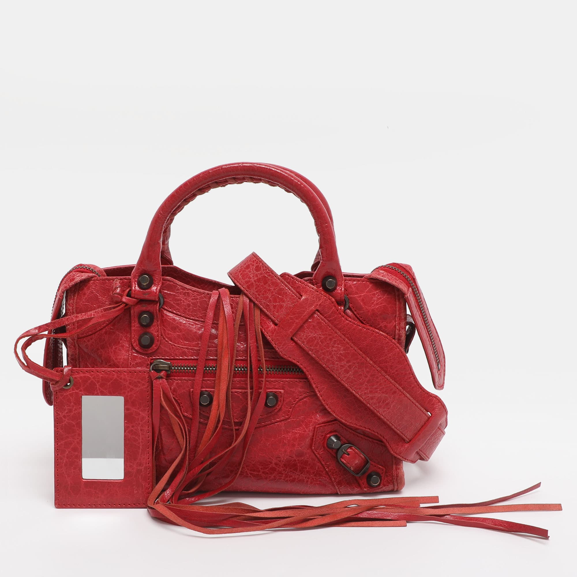 Balenciaga Motorcycle City Mini Giant 12 Hardware Red Leather Tote