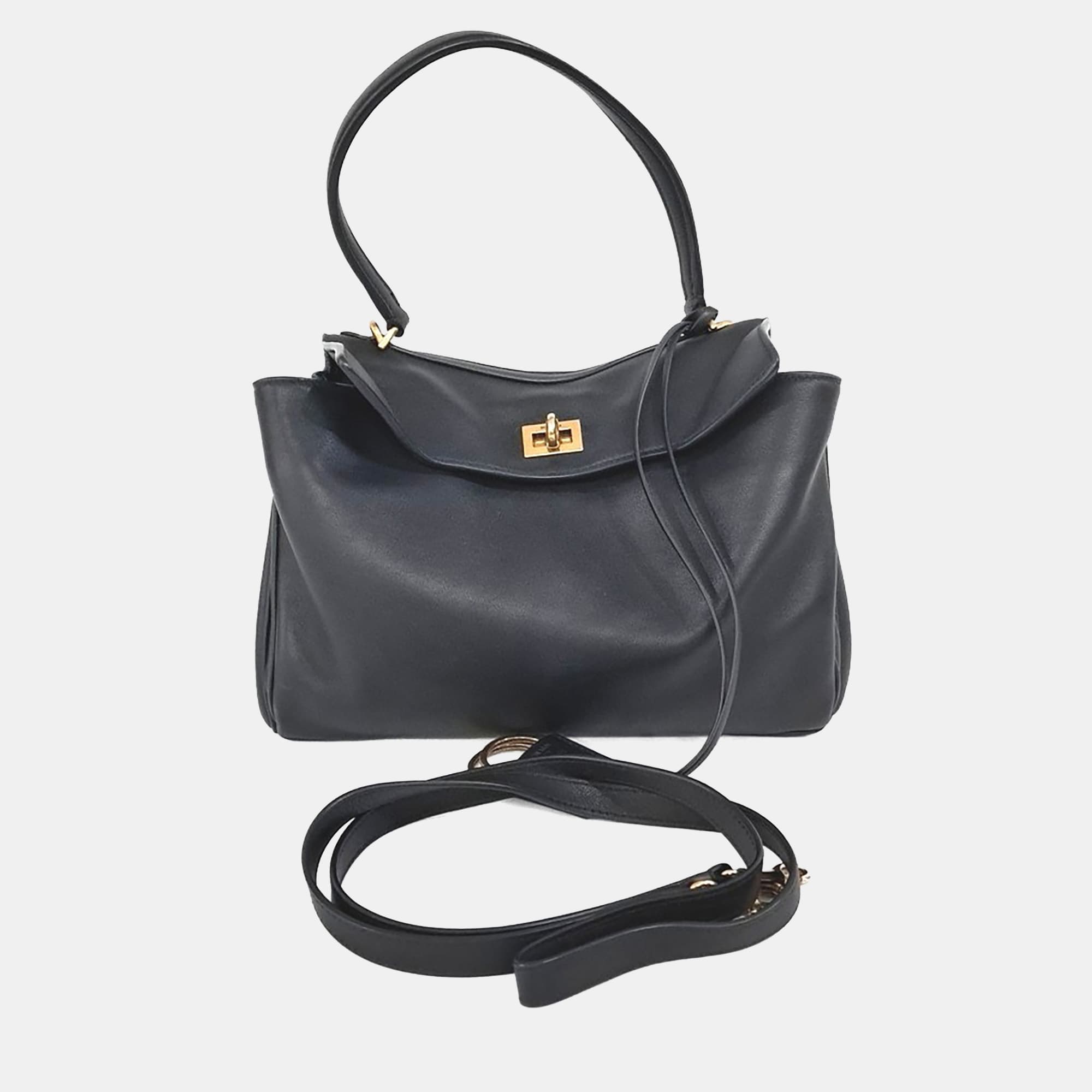 Balenciaga Rodeo Small Black Calfskin Leather Top Handle Bag