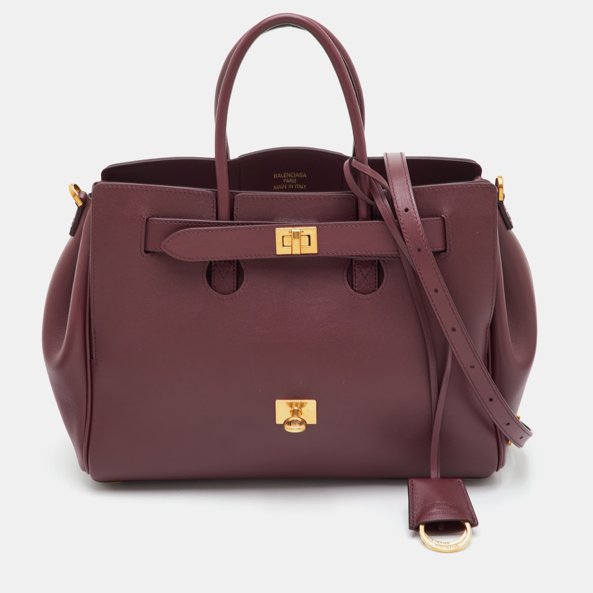 Balenciaga Carry Bel Air Small Burgundy Leather Tote