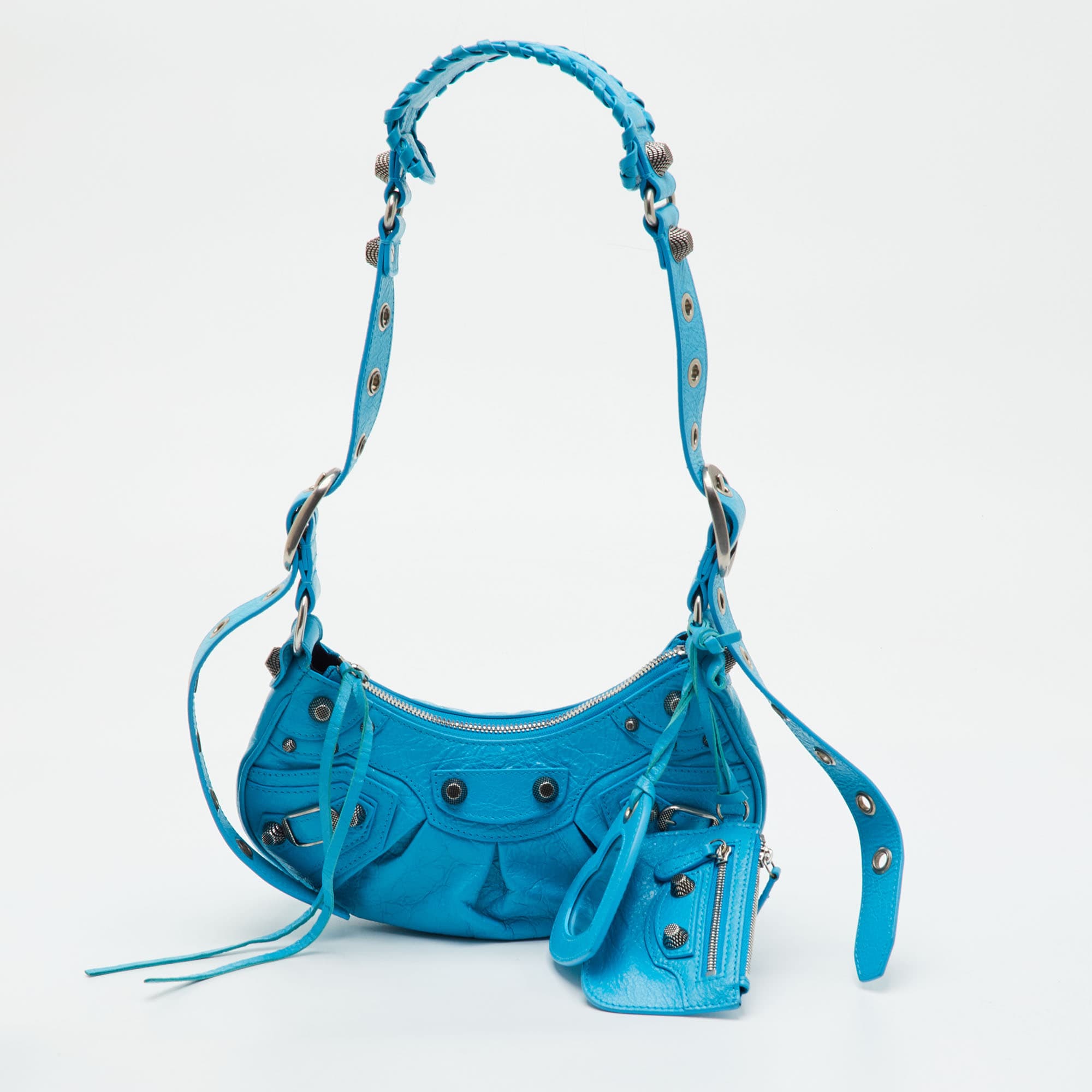 Balenciaga Le Cagole XS Turquoise Leather Shoulder Bag