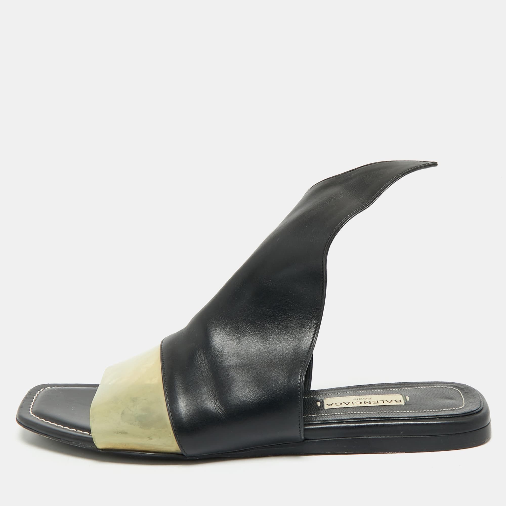 Balenciaga Brown/Transparent PVC and Leather Slide Sandals Size 38