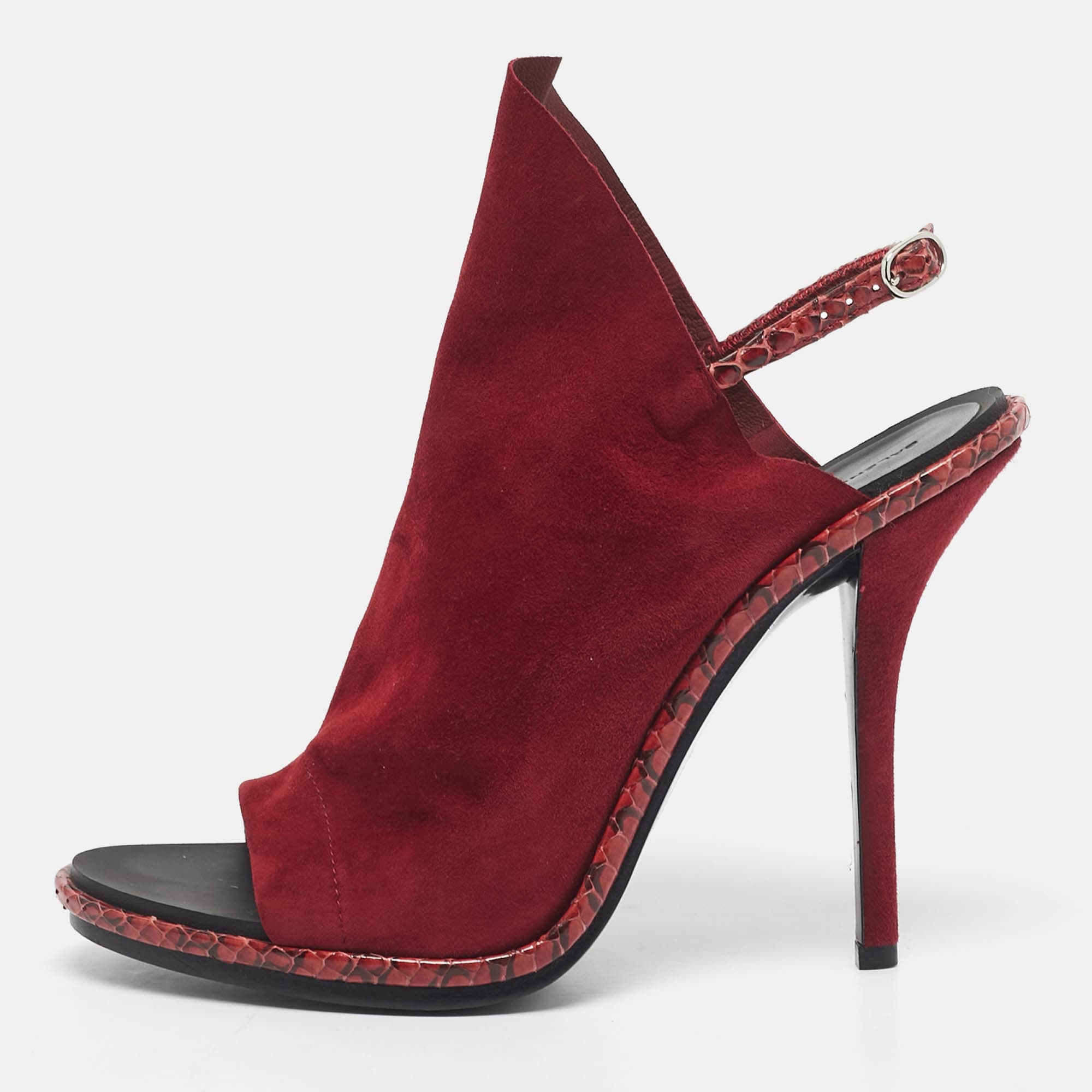Balenciaga Red Suede and Python Open Toe Glove Slingback Sandals Size 39.5