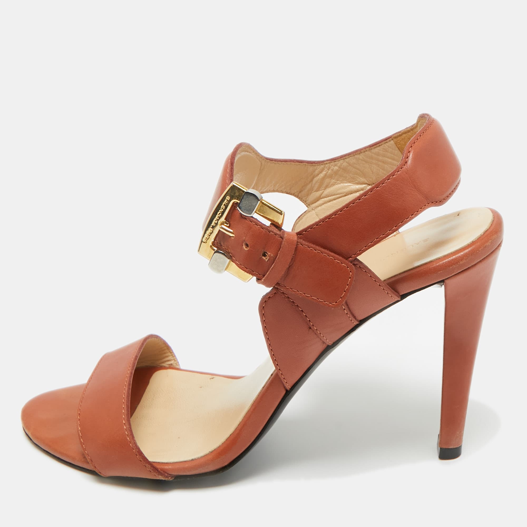 Balenciaga Brown Leather Ankle Strap Sandals Size 39