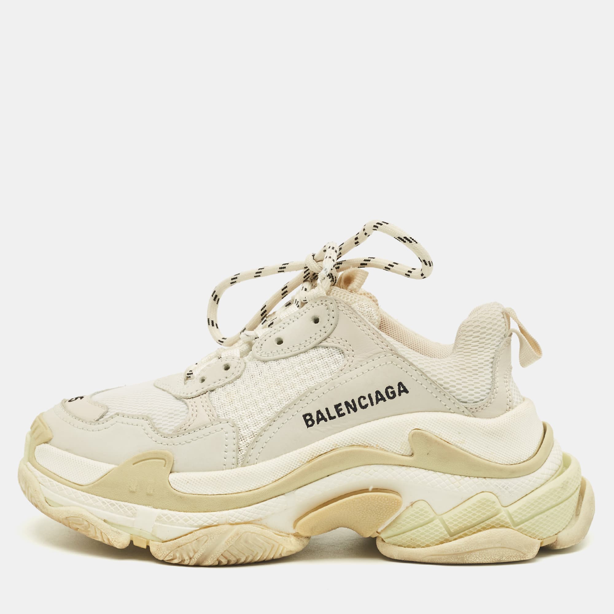 Balenciaga Triple S Size 35 White Leather and Mesh Low Top Sneakers