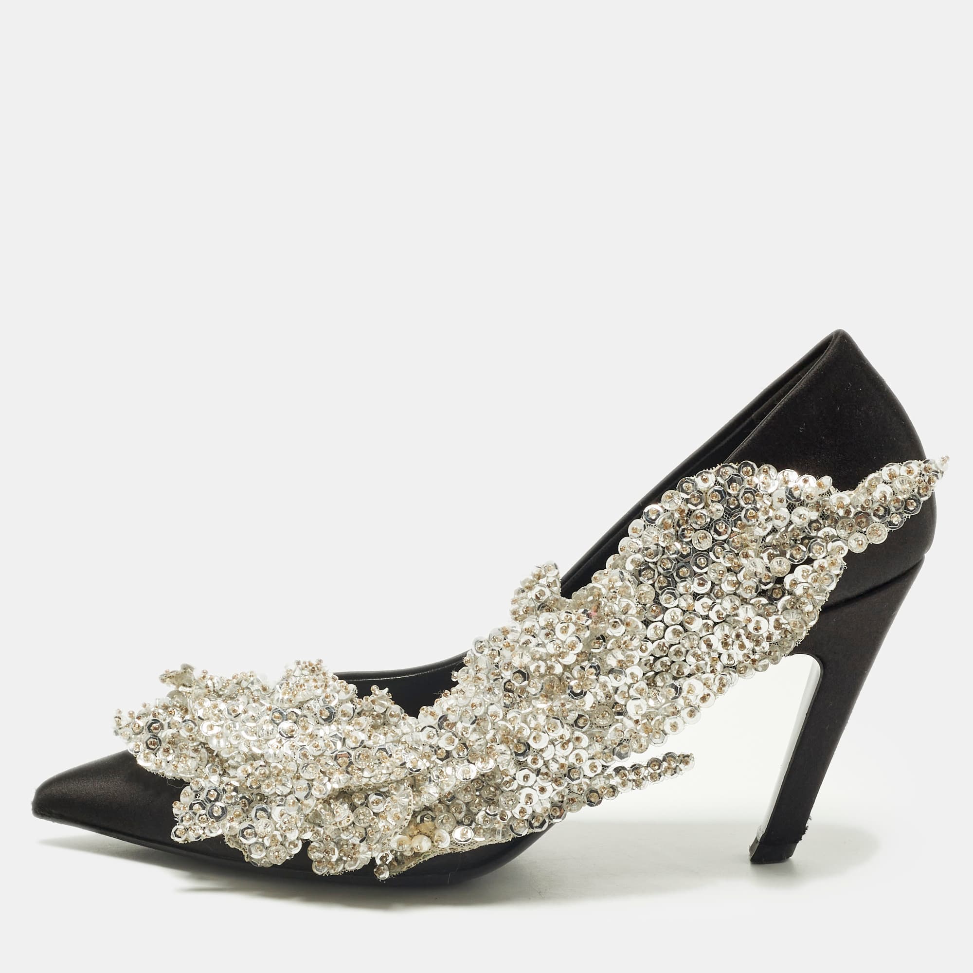 Balenciaga Talon Slash Size 36 Black/Silver Satin Pumps