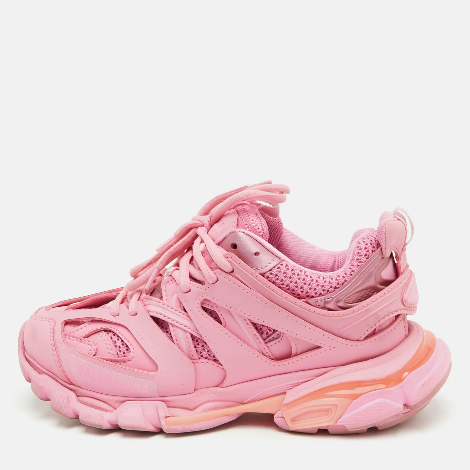 Balenciaga Track Size 37 Pink Faux Leather and Mesh Lace Up Sneakers